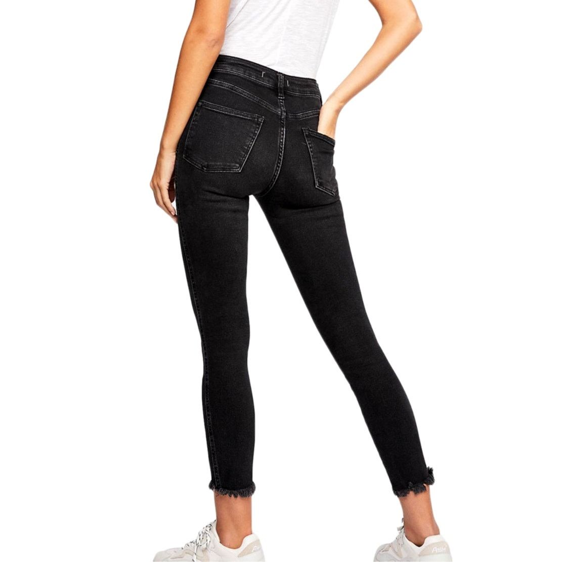 Free People Free People High Rise Raw Hem Skinny Jeans Black 30 Size 30" / US 8 / IT 44 - 3 Thumbnail