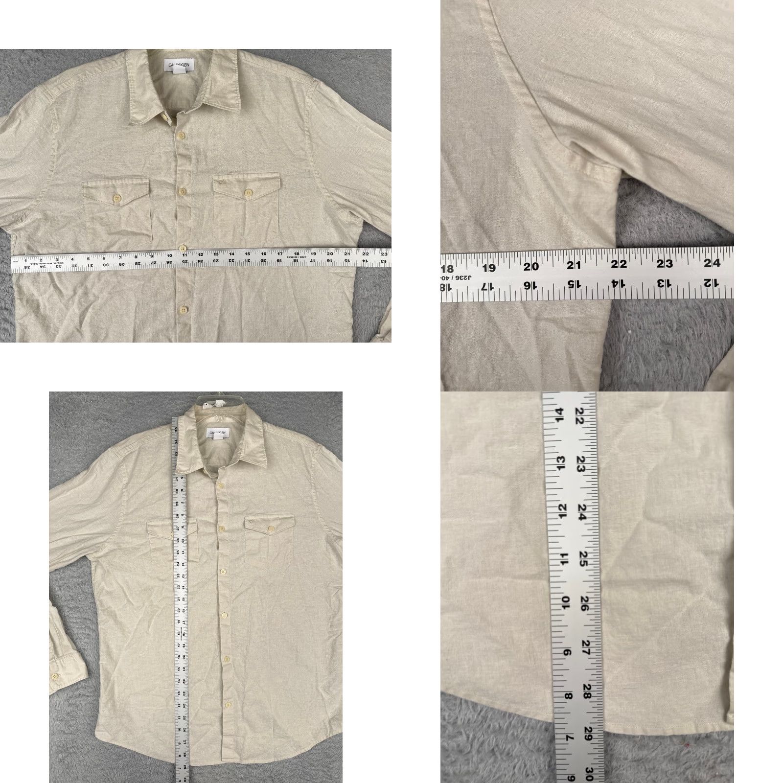 Calvin Klein VINTAGECalvin Klein Shirt Men Large Beige Cotton Blend Button Pocket Long Sleeve READ Size US L / EU 52-54 / 3 - 8 Thumbnail
