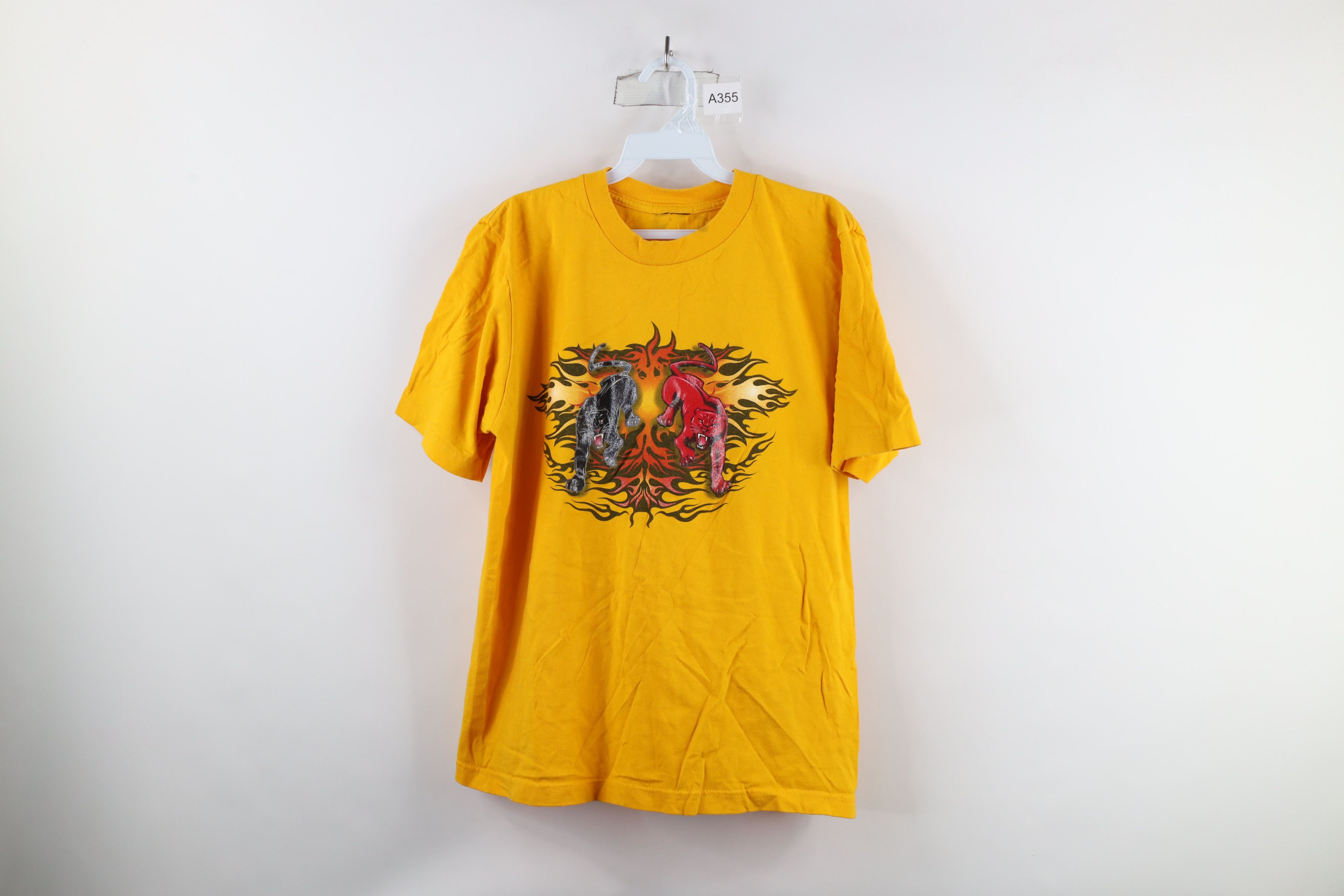Vintage Vintage 90s Streetwear Panther Fire Flames T-Shirt Yellow Size US S / EU 44-46 / 1 - 1 Thumbnail