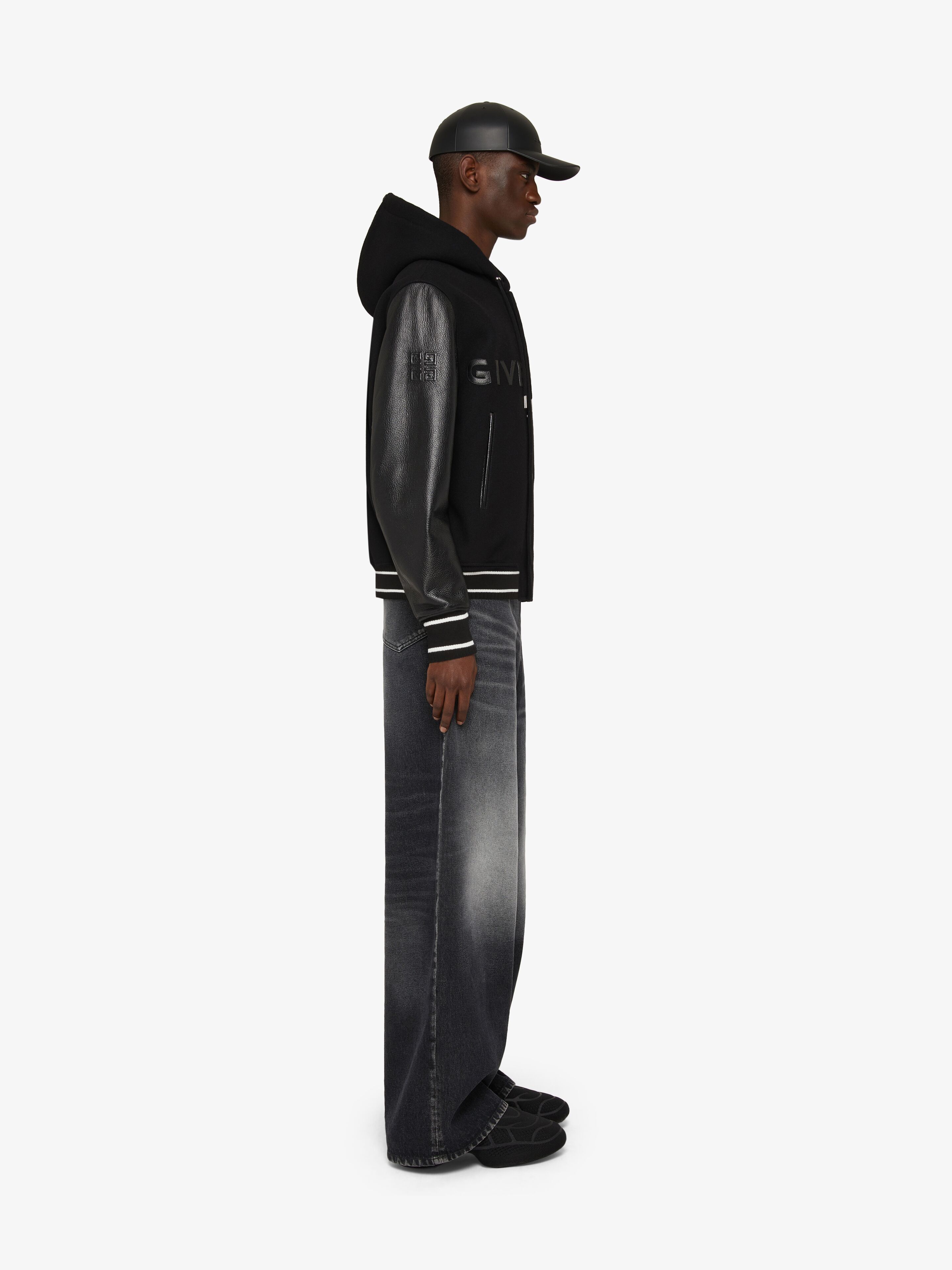 Givenchy o1w1db10925 Hood Varsity Wool & Grained Leather Jacket Black Size US L / EU 52-54 / 3 - 3 Thumbnail