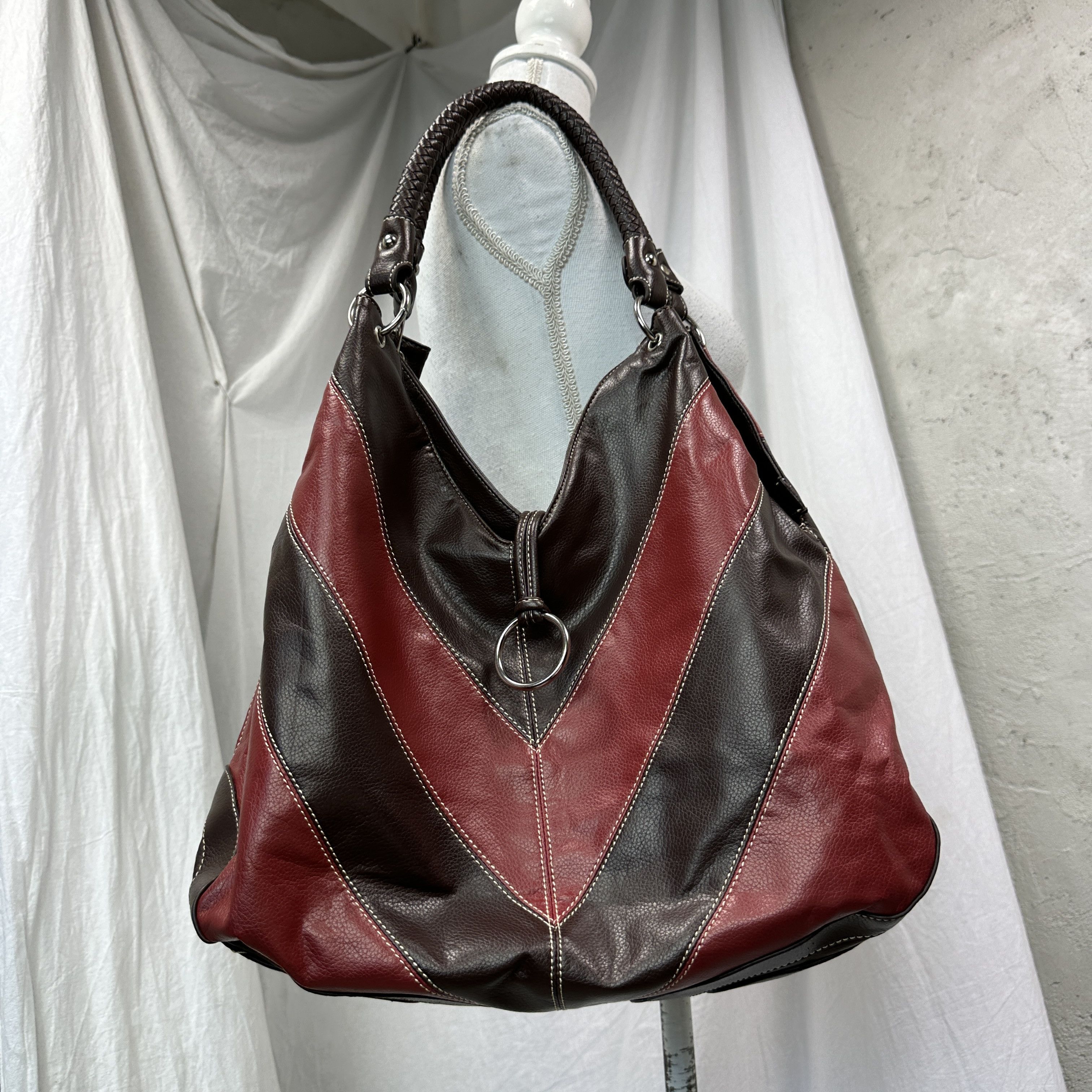 Vintage Vintage Striped Leather Boho Bag Y2K Size ONE SIZE - 1 Thumbnail