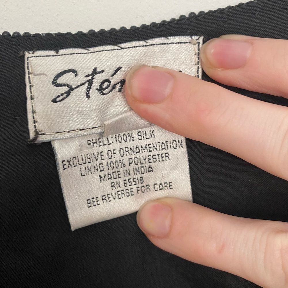 Other Stenay Vintage Black Silk Beaded Blouse | Open Front | Short Size L / US 10 / IT 46 - 4 Thumbnail