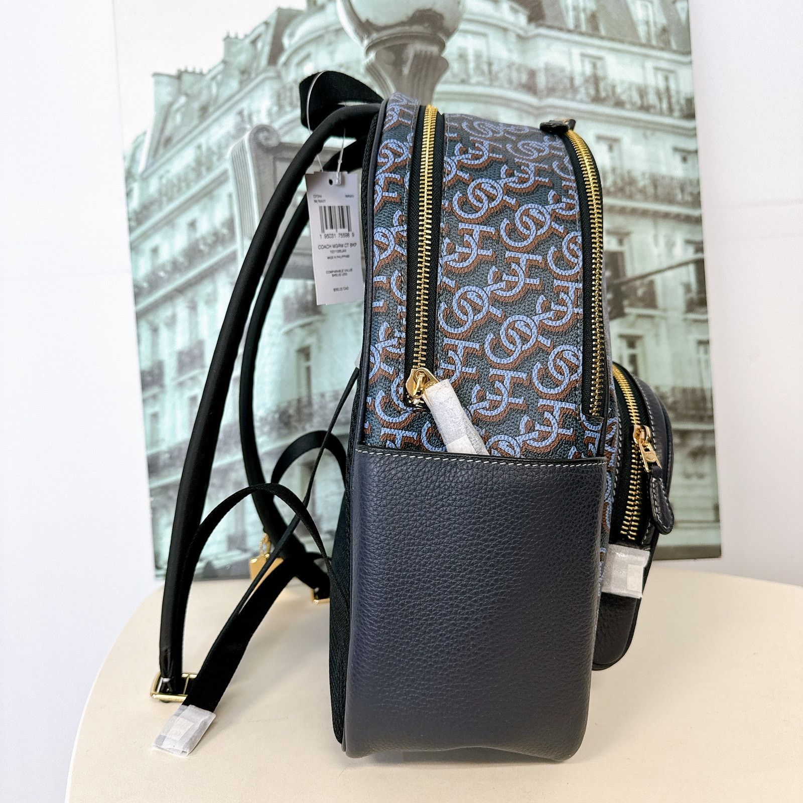 Coach Coach CF344 Court Backpack With Coach Monogram Print IN NAVY Size ONE SIZE - 3 Thumbnail