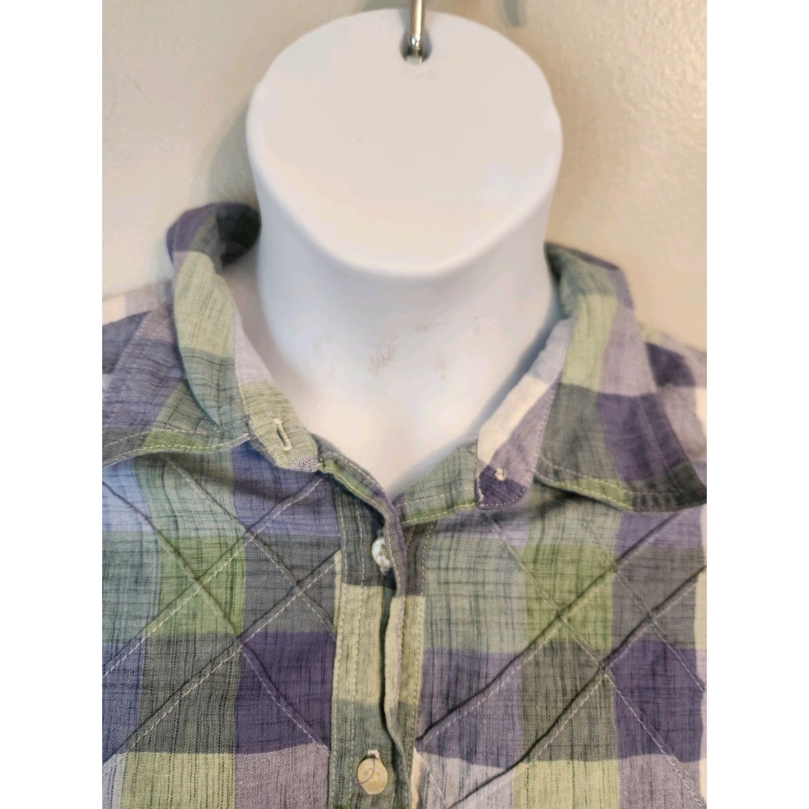 Vintage Classic Elements Shirt Women 20W Plus Size Plaid Lavender Purple Green Button-Up Short Sleeve Casual Shirt womens Size 3XL / US 20-22 - 2 Thumbnail