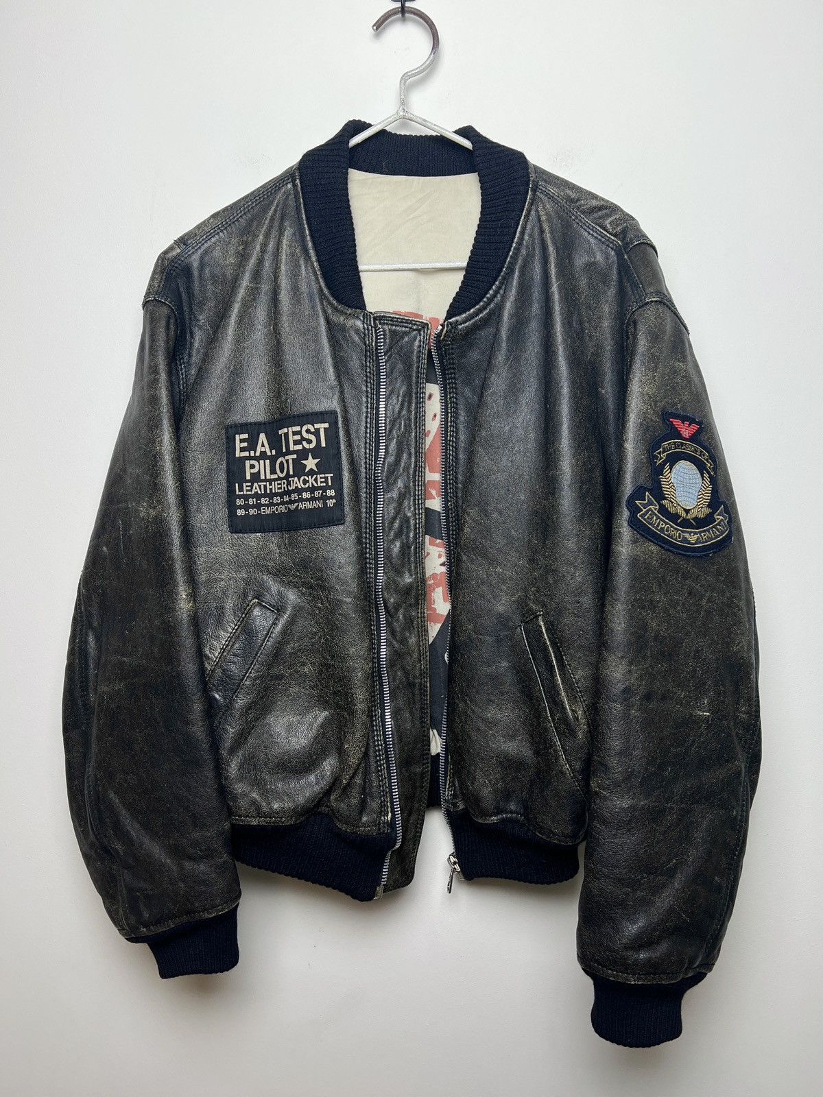 image of Archival Clothing x Giorgio Armani Armani 90's Y2K Archive Leather Flyer Bomber Jacket M-L in Black