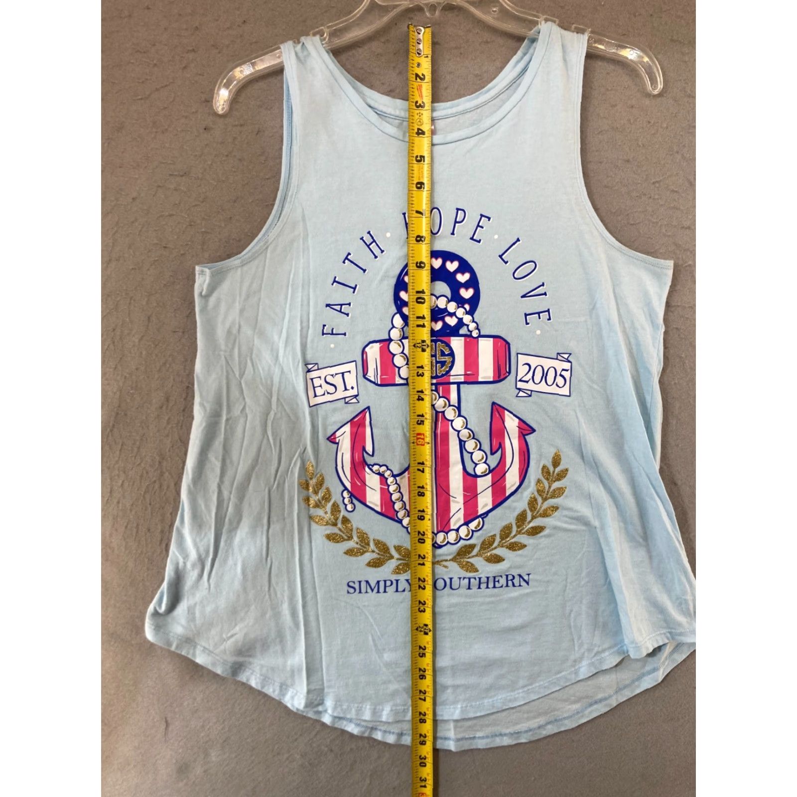 Vintage Simply Southern Womens Tank Large Blue Graphic Print Faith Hope Love Anchor Size L / US 10 / IT 46 - 3 Thumbnail