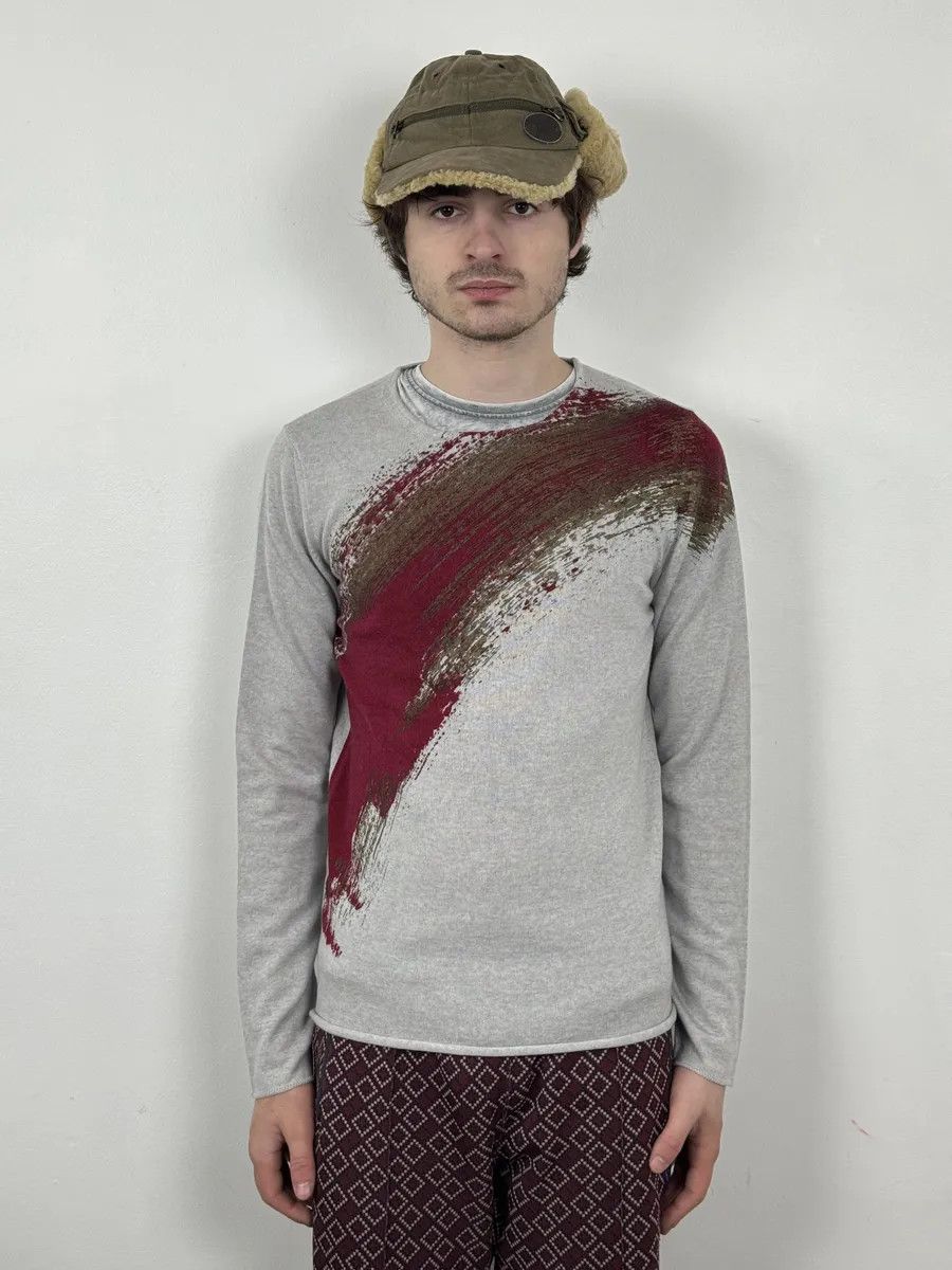 Emporio Armani 2010s Emporio Armani Grey Red Painted Line Sweater Size US M / EU 48-50 / 2 - 4 Thumbnail