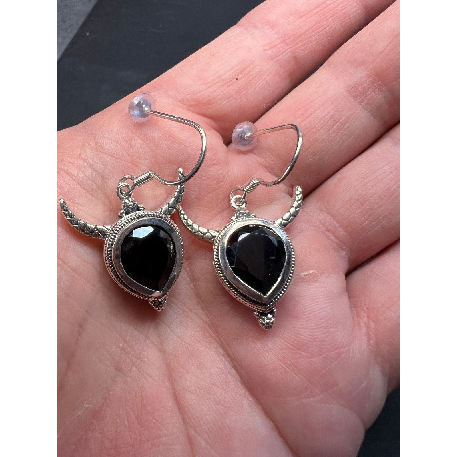 Other NEW black spinel bull head sterling silver earrings Size ONE SIZE - 2 Thumbnail