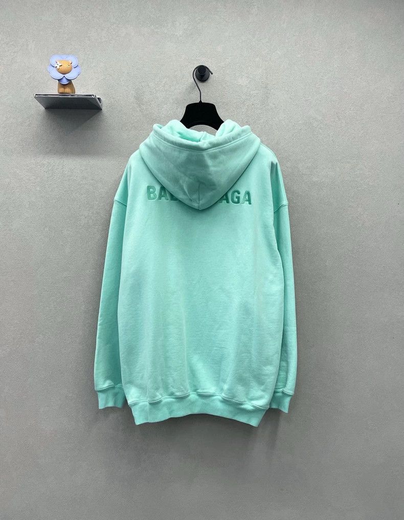 Balenciaga Balenciaga Mint Green Logo Embroidered Hooded Sweatshirt S Size US M / EU 48-50 / 2 - 3 Thumbnail