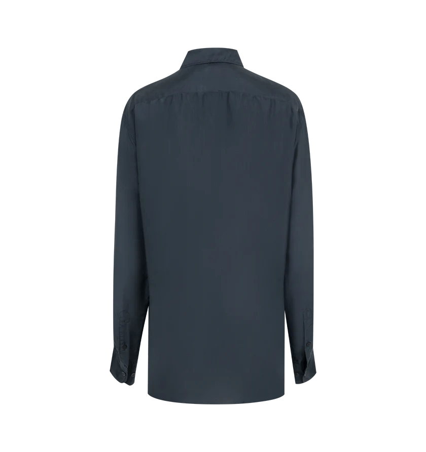 Dries Van Noten o1h1sh10525 Corbino Silk Voile Shirt in Navy Blue Size US M / EU 48-50 / 2 - 2 Thumbnail