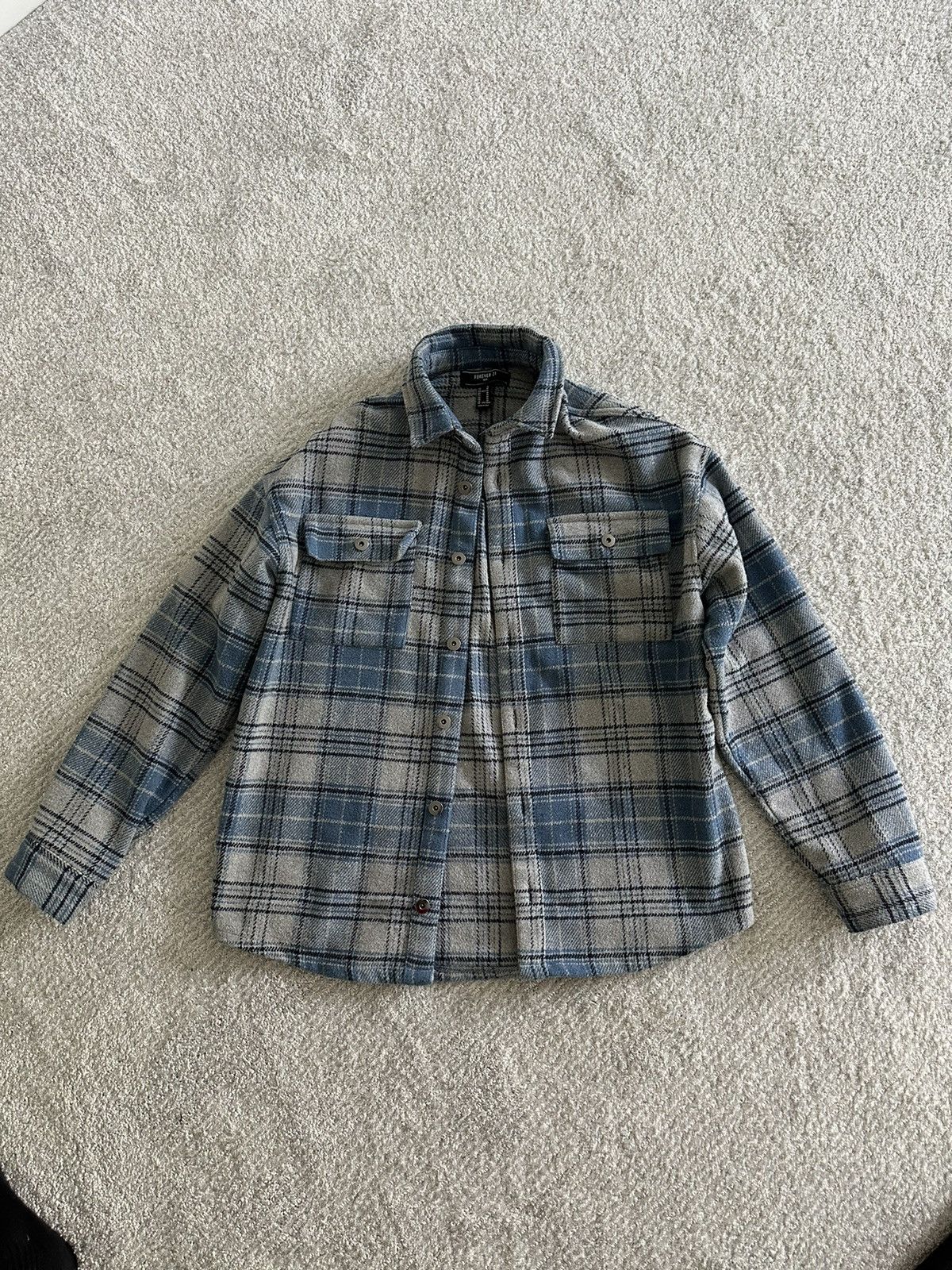Forever 21 blue striped flannel coat Size US M / EU 48-50 / 2 - 2 Thumbnail