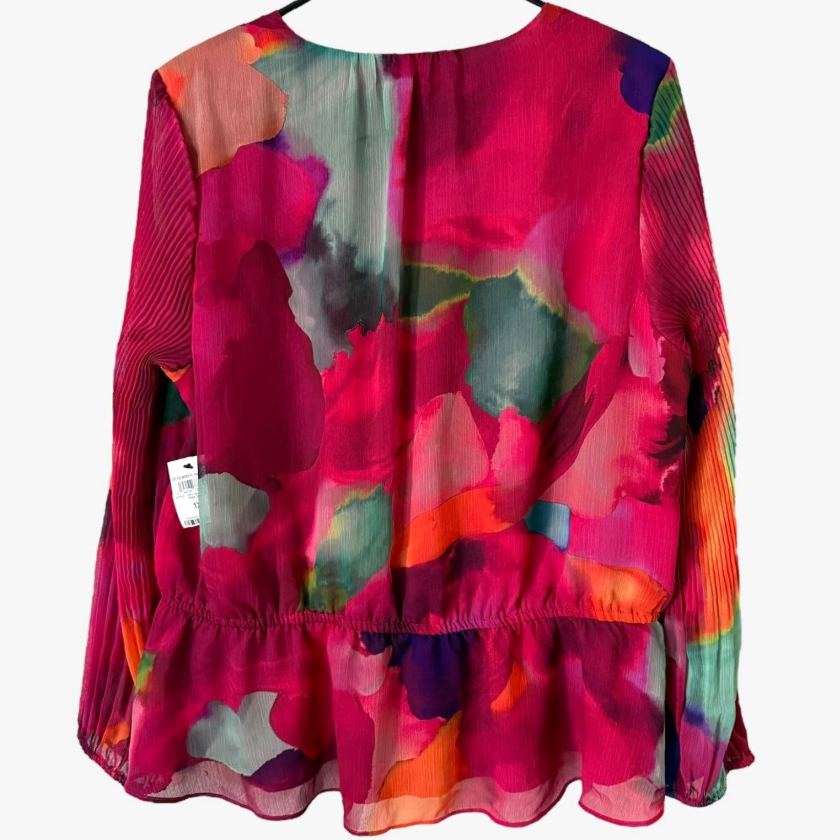 Vintage INC International Concepts Blouse V-Neck Pleated-Sleeve 1X Women's Pink Polyester Bohemian City Preppy All Seasons Size XL / US 12-14 / IT 48-50 - 4 Thumbnail