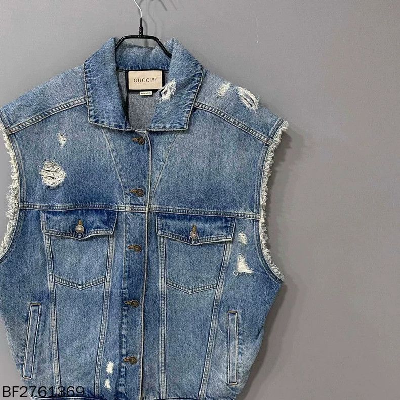 Gucci Gucci Size38 Back belt logo denim sleeveless jacket Size US XXS / EU 40 - 2 Thumbnail