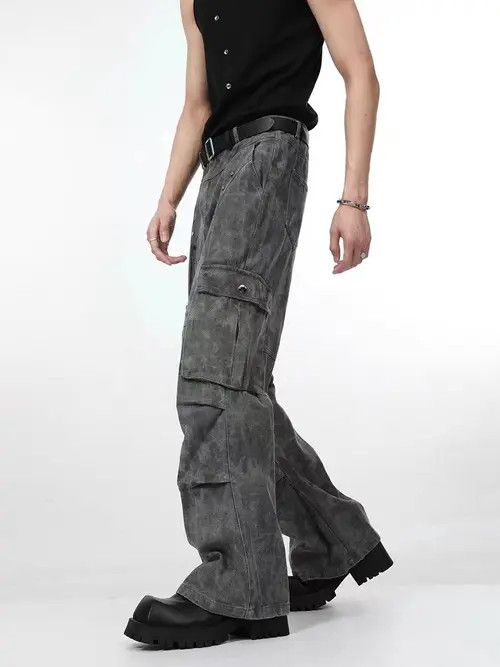 VIBE Vintage studded pleated pocket cargo denim trousers Size US 34 / EU 50 - 4 Thumbnail