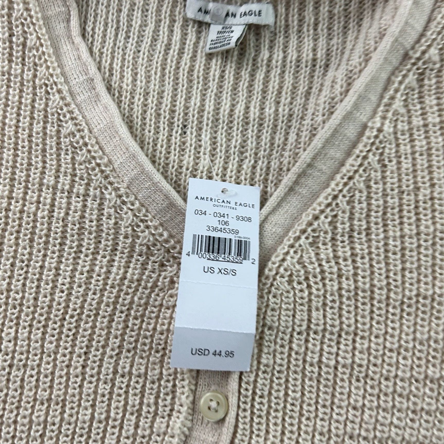 American Eagle Outfitters VINTAGE American Eagle Oversized Button Front Knit Sweater Women's XS/S Beige Size S / US 4 / IT 40 - 3 Thumbnail