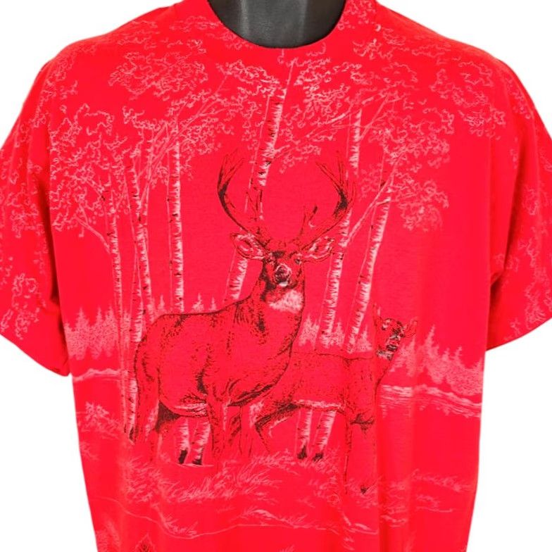 Fruit Of The Loom VINTAGE Deer T Shirt Mens XL Red 90s All Over Print Nature Tee Made In USA Fruit of the Loom Shirt Mens Red 90s Deer Nature Graphic Tee Size US XL / EU 56 / 4 - 2 Thumbnail