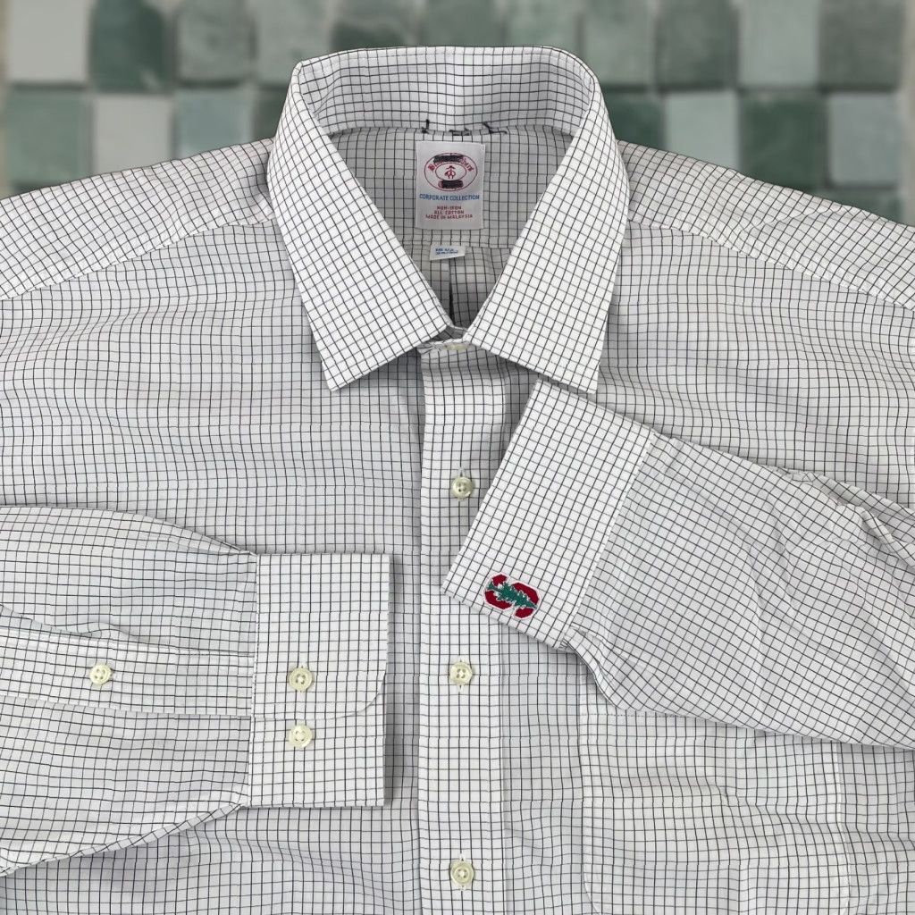 Brooks Brothers Brooks Brothers x Stanford Dress Shirt Men 16.5 34-35 White Check Non-Iron NWOT Size 46R - 1 Thumbnail