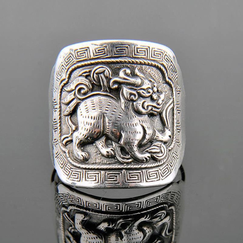 Vintage Resizable Ethnic Style Square Divine Beast 990 Thai Ring Size ONE SIZE - 4 Thumbnail