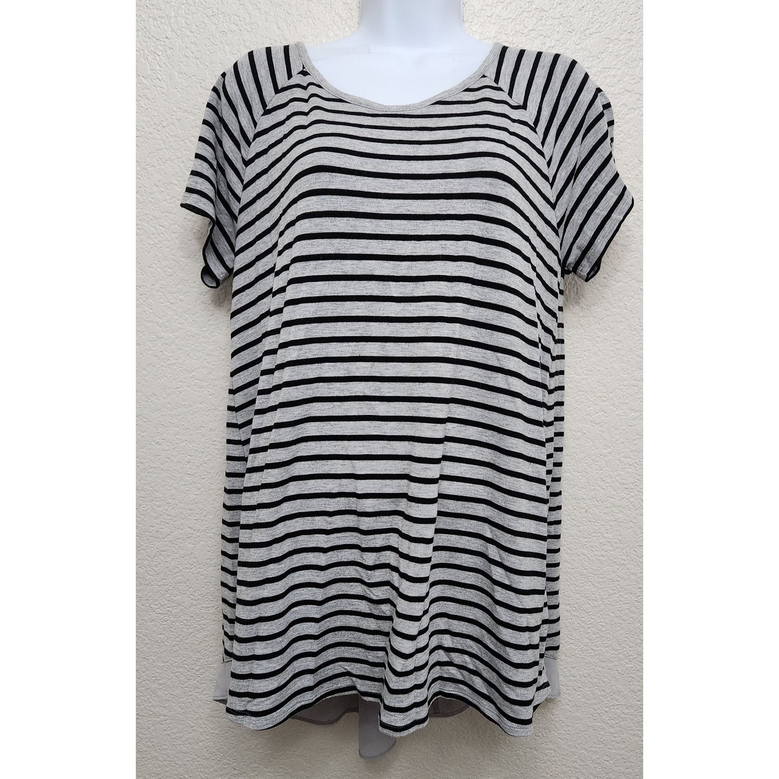 Other Premise Black Gray Striped Sheer V Insert Back Top Large Size L / US 10 / IT 46 - 1 Thumbnail