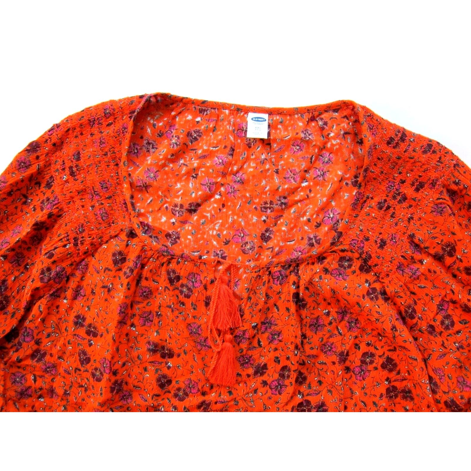 Old Navy Old Navy Floral Blouse Woman 2XL Tunic Long Sleeve Round Neck Peasant 54" Bust Orange Pink Rayon Floral Blouse Women XXL Size XXL / US 16-18 / IT 52-54 - 4 Thumbnail
