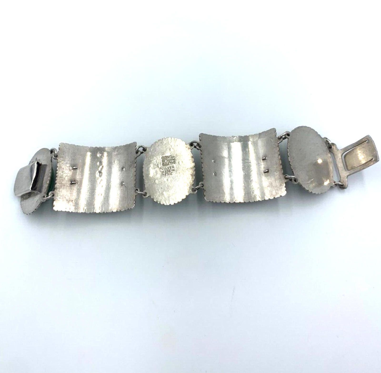 The Unbranded Brand Vintage Sterling Silver Quartz Nephrite Wide Bracelet Mexico Size ONE SIZE - 8 Thumbnail