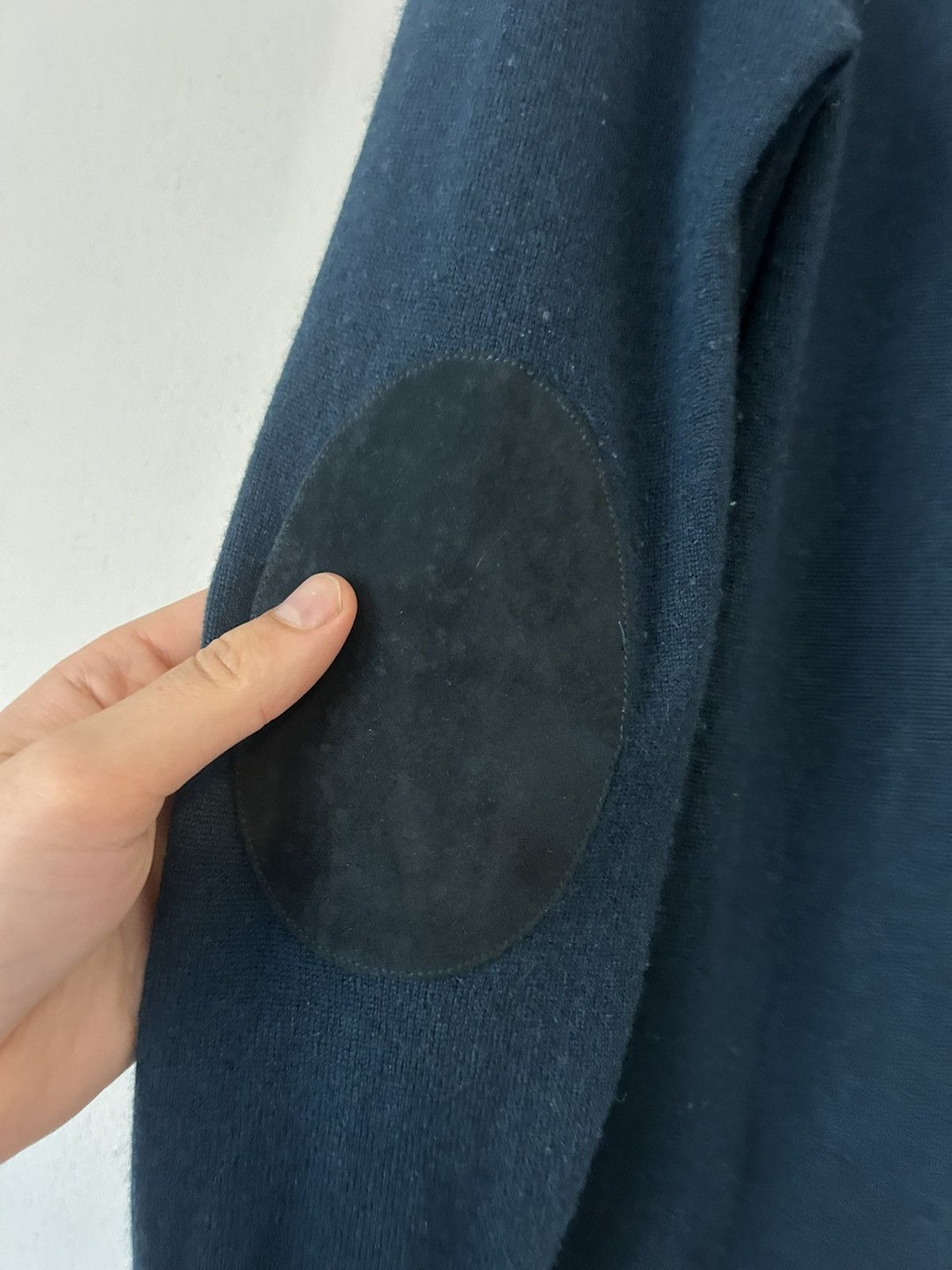 Prada Blue Wool-Cashmere Sweater with Suede Elbow Patches Size US M / EU 48-50 / 2 - 7 Thumbnail