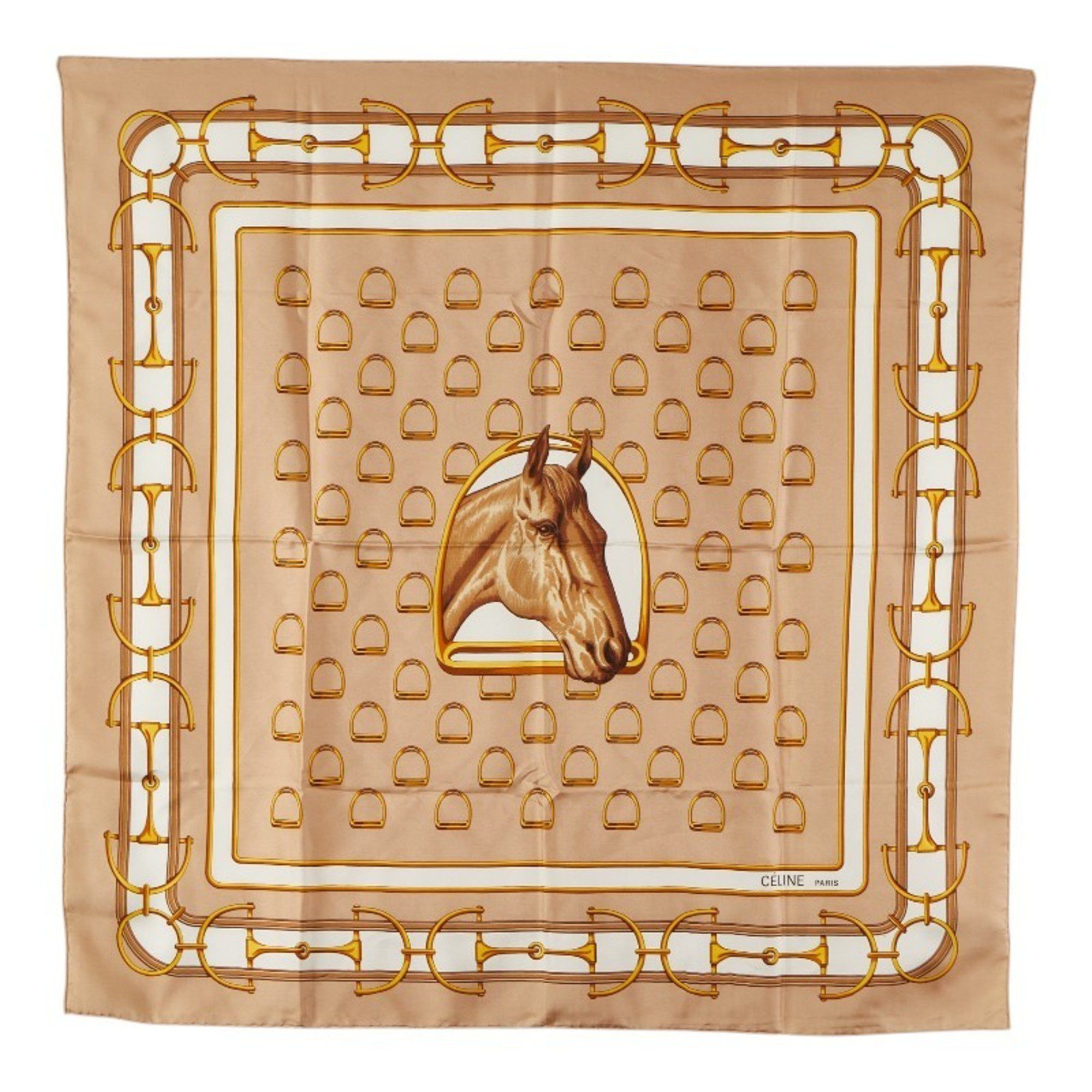 Celine Celine Horsebit Large Scarf, Beige Silk, Women's, CELINE Size ONE SIZE - 1 Thumbnail