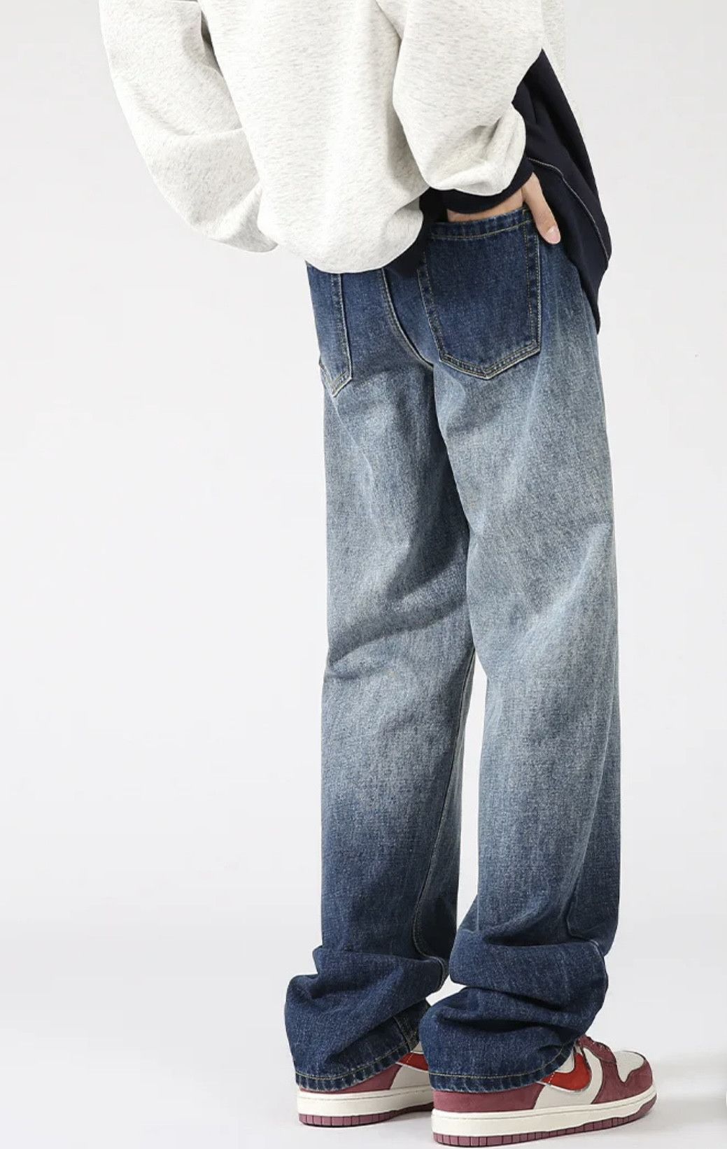 Denime × Japanese Brand Washed Old Jeans Men's Design Loose Tide Straight Pants Size US 36 / EU 52 - 4 Thumbnail