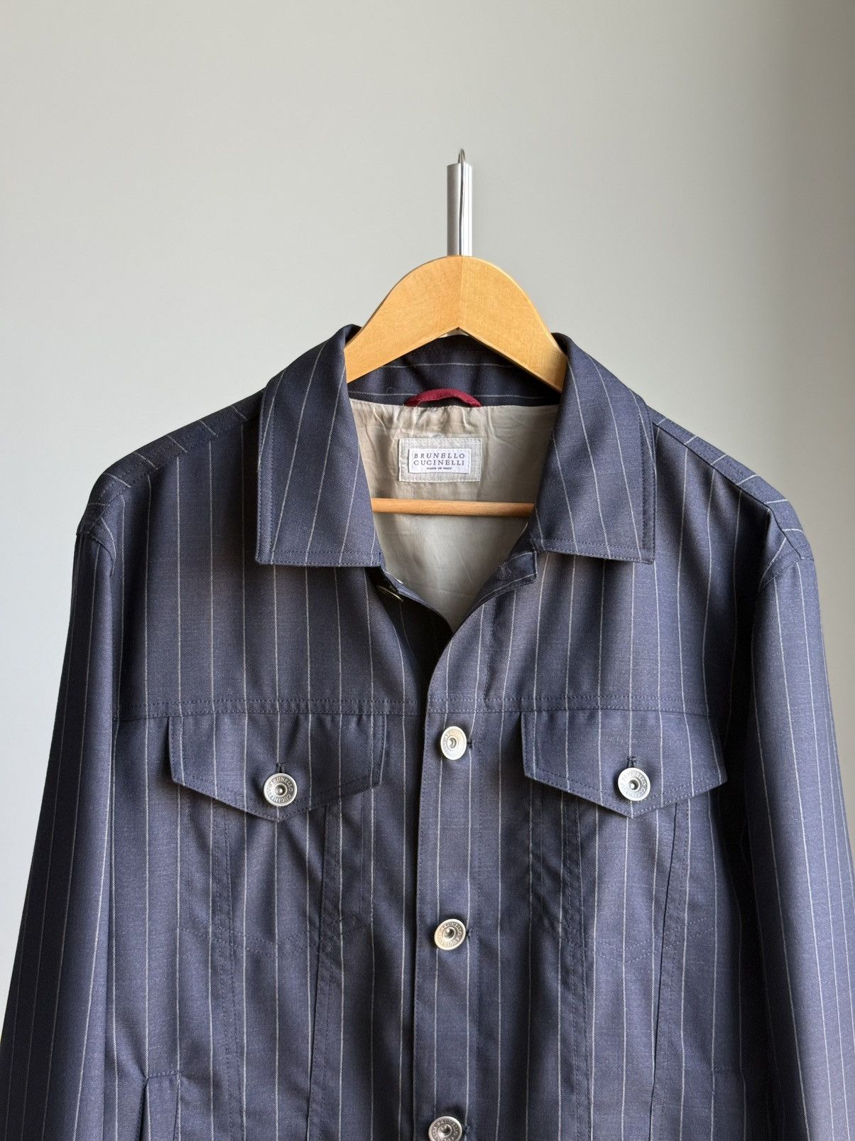 Brunello Cucinelli Brunello Cucinelli Virgin Wool Pinstripe Jacket Size 52 IT Size US L / EU 52-54 / 3 - 7 Thumbnail