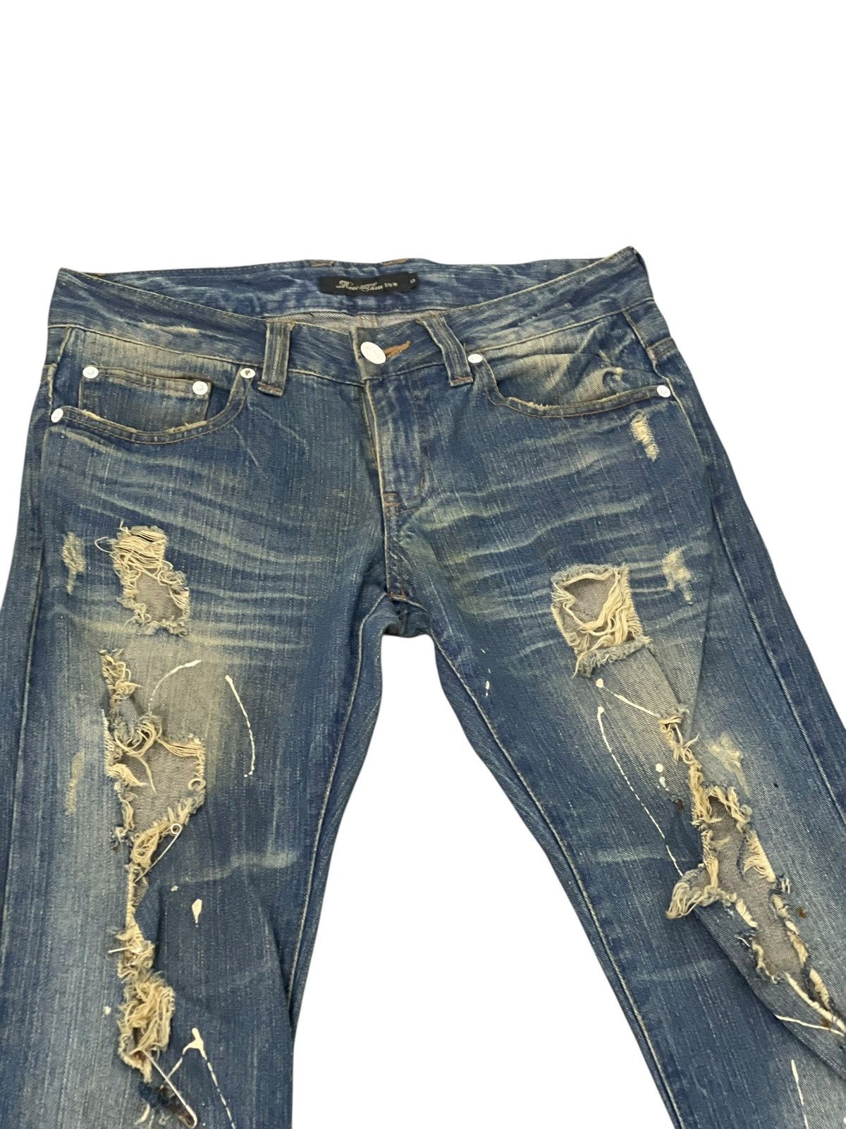 Japanese Brand Slim Jeans Root Three Faded Distress Painter 1🟦7 Size US 31 - 6 Thumbnail