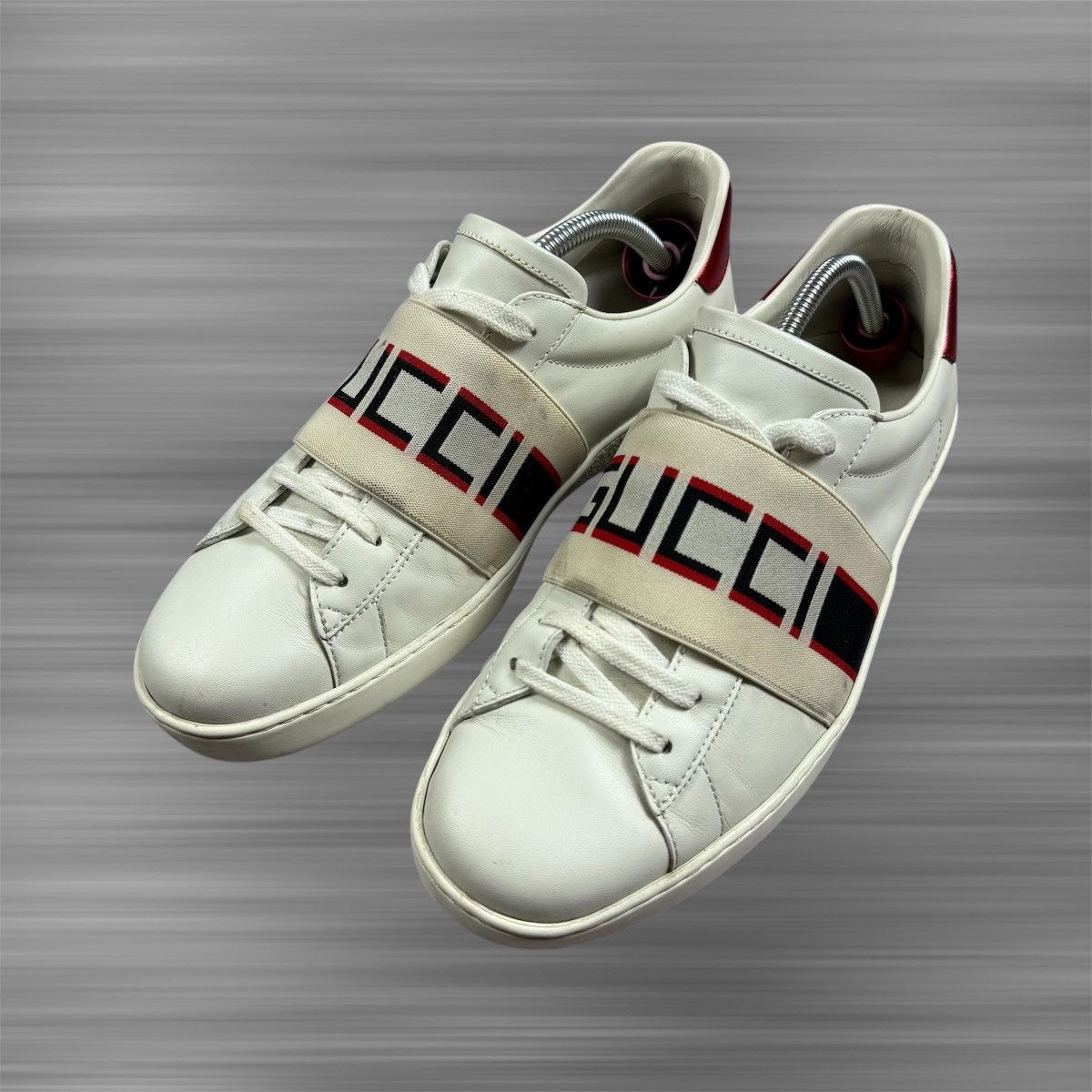 Gucci Ace Band Logo White Leather Shoes, Men's (Size 8)