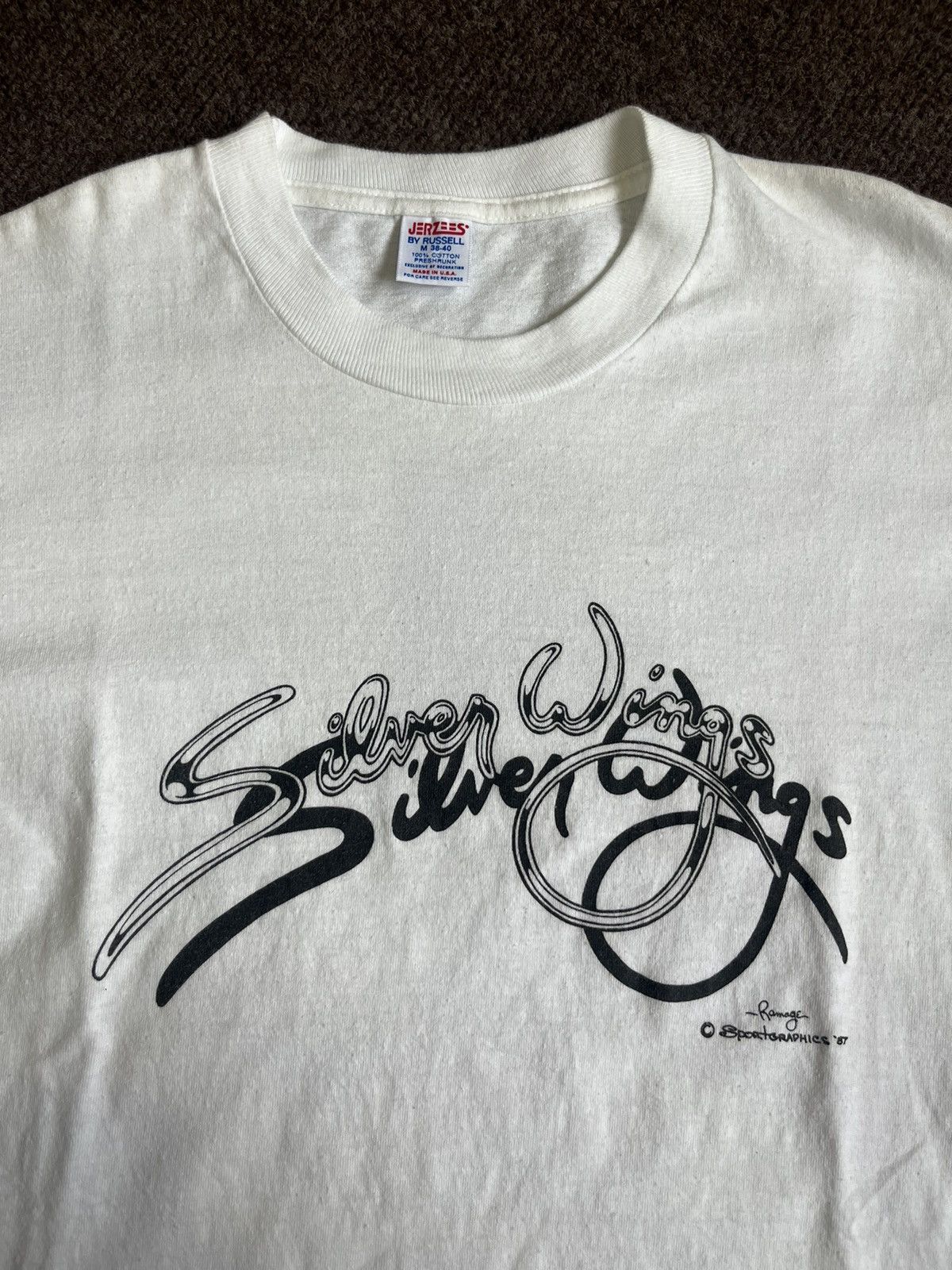 Arts & Science Vintage Silver Wings Sport Graphics’ 87’s by Romage Tshirt Size US M / EU 48-50 / 2 - 5 Thumbnail