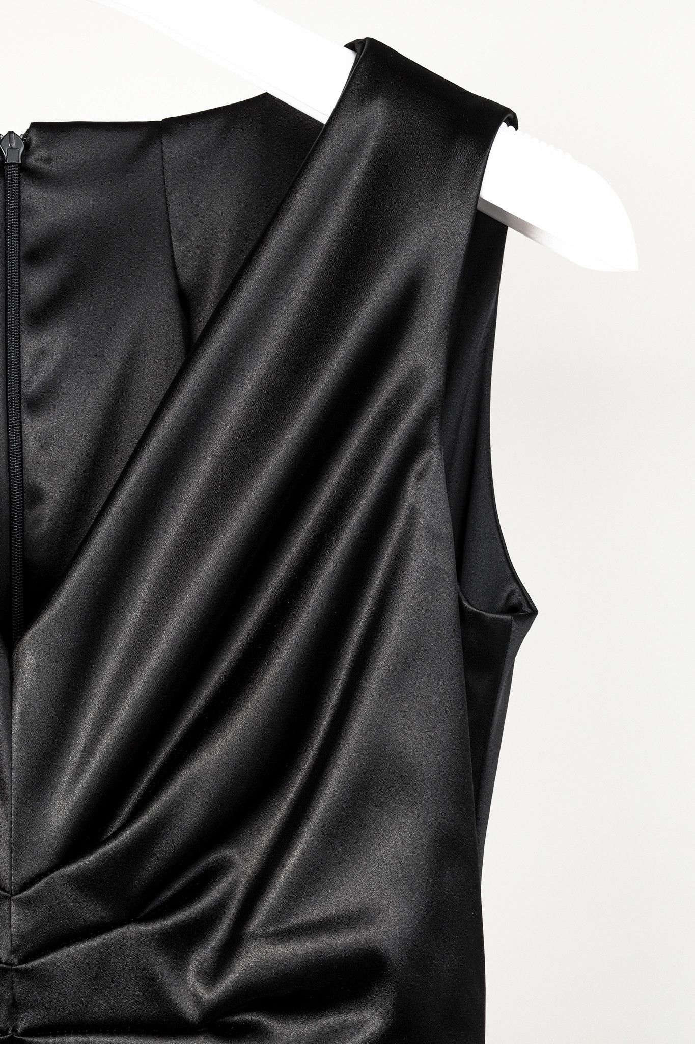 Paul Hardy Black Satin Pleated Sleeveless Midi Dress