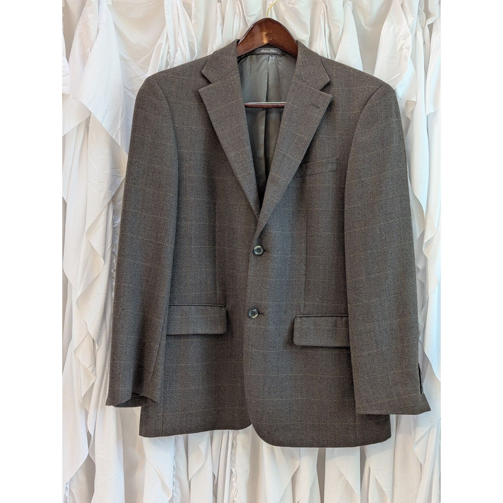 Oscar De La Renta 40R Brown 100% Wool Light Plaid 2 Button Notch Lapel Blazer Size 40R - 1 Thumbnail