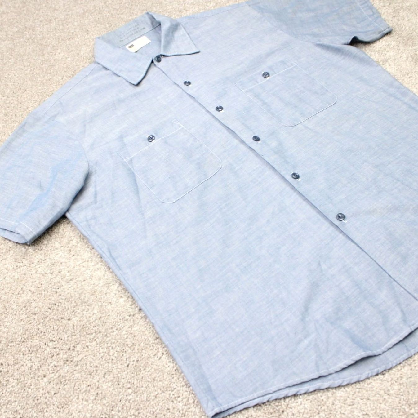 Sears VTG Sears Dress Shirt Mens Large 16-16 1/2 Blue Perma Prest Poly/Cotton S/S Shirt Mens L Blue 50 in Chest 16-16 1/2 Size 42R - 4 Thumbnail