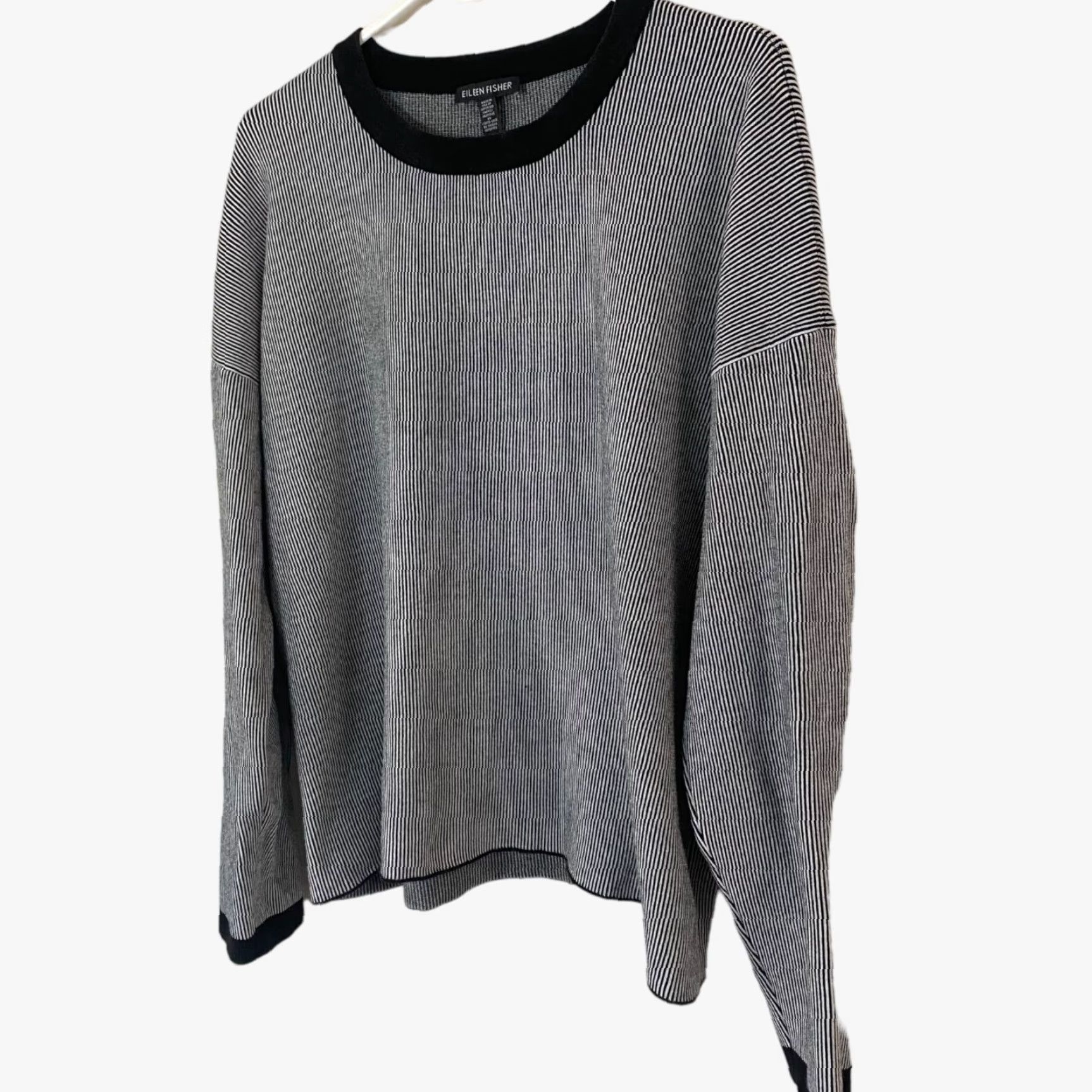 Eileen Fisher EILEEN FISHER Vertical Stripe Ribbed Sweater Black & White Womens Small Crewneck Size S / US 4 / IT 40 - 2 Thumbnail
