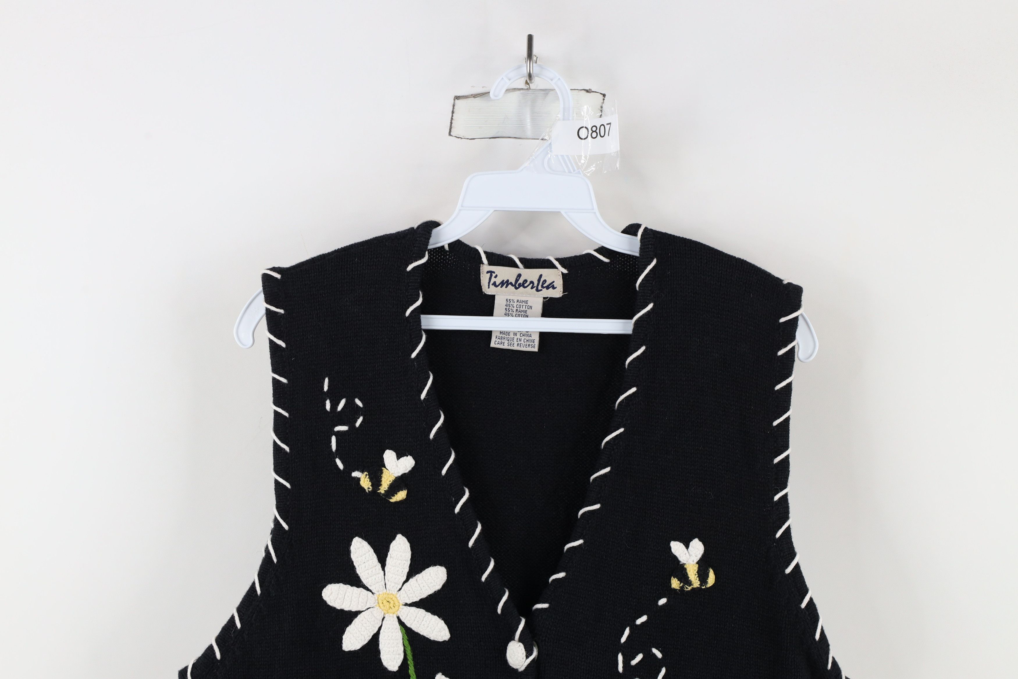 Vintage Vintage 90s Streetwear Bee Flower Cardigan Sweater Vest Size L / US 10 / IT 46 - 2 Thumbnail