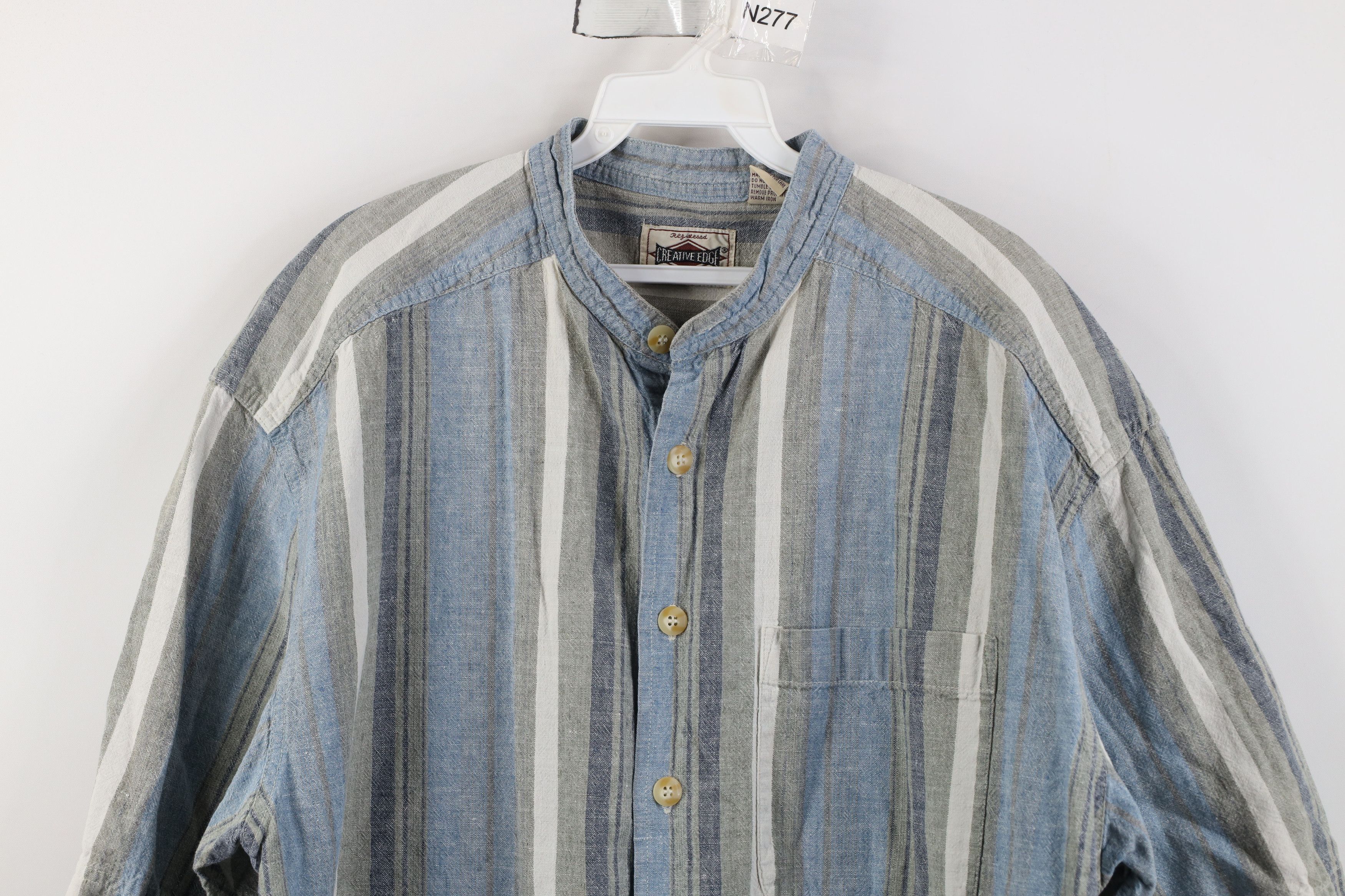 Vintage Vintage 90s Streetwear Linen Blend Band Collar Button Shirt Size US XL / EU 56 / 4 - 2 Thumbnail