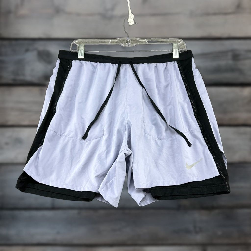 Nike Nike Short Mens L Purple Black Swoosh Running Division Drawstring Logo Polyester Size US 33 - 1 Thumbnail