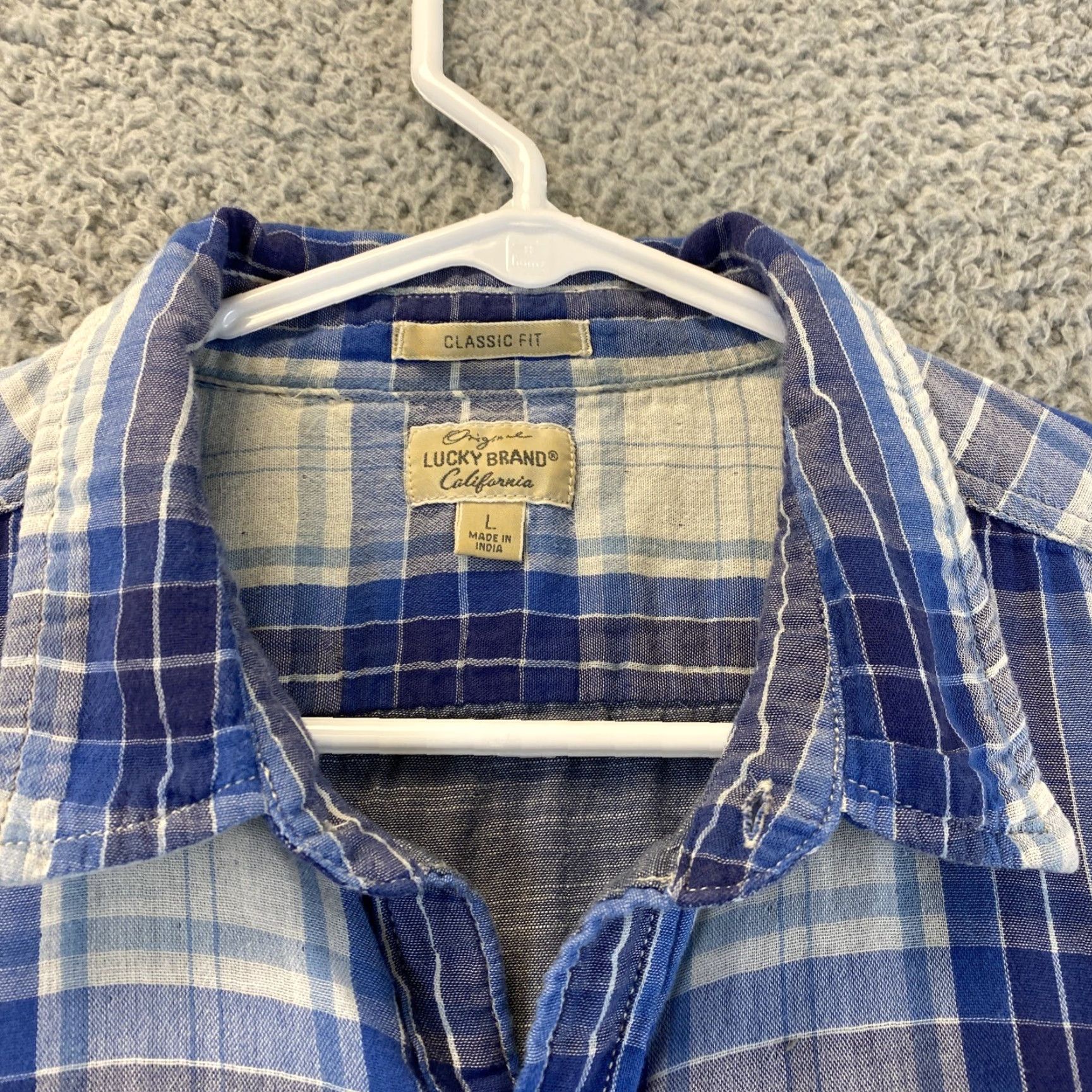 Lucky Brand Lucky Brand Men’s Long Sleeve Dress Shirt Size Large L 100% Cotton Blue / 72-21 Button-Up Button-Down Collared Check Western All Seasons Regular Size 42R - 3 Thumbnail
