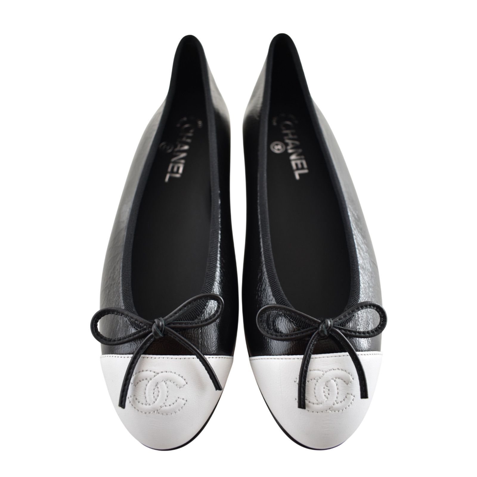 Chanel Chanel 26S Black White Lambskin CC Bow Ballet Flat 40 Size US 10 / IT 40 - 2 Thumbnail