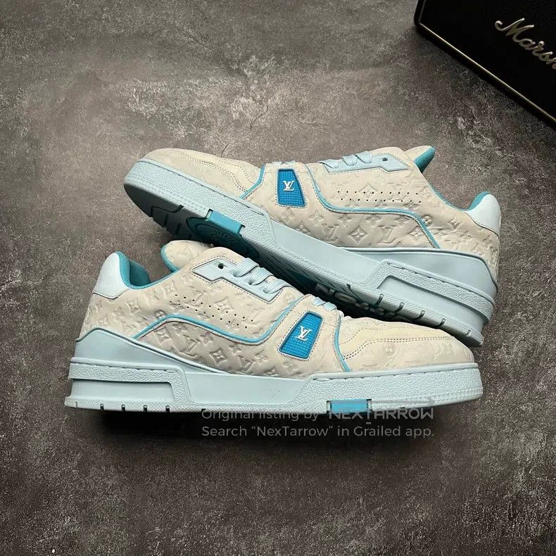 Louis Vuitton Louis Vuitton TRAINER TYLER White and Blue Full Print shoe Size US 9.5 / EU 42-43 - 2 Thumbnail