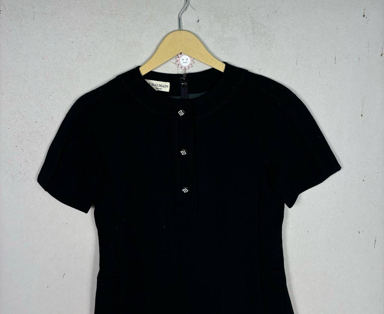 Balmain VTG 80s Miss Balmain Paris Shift Dress PB Logo Button Black Size S / US 4 / IT 40 - 3 Thumbnail