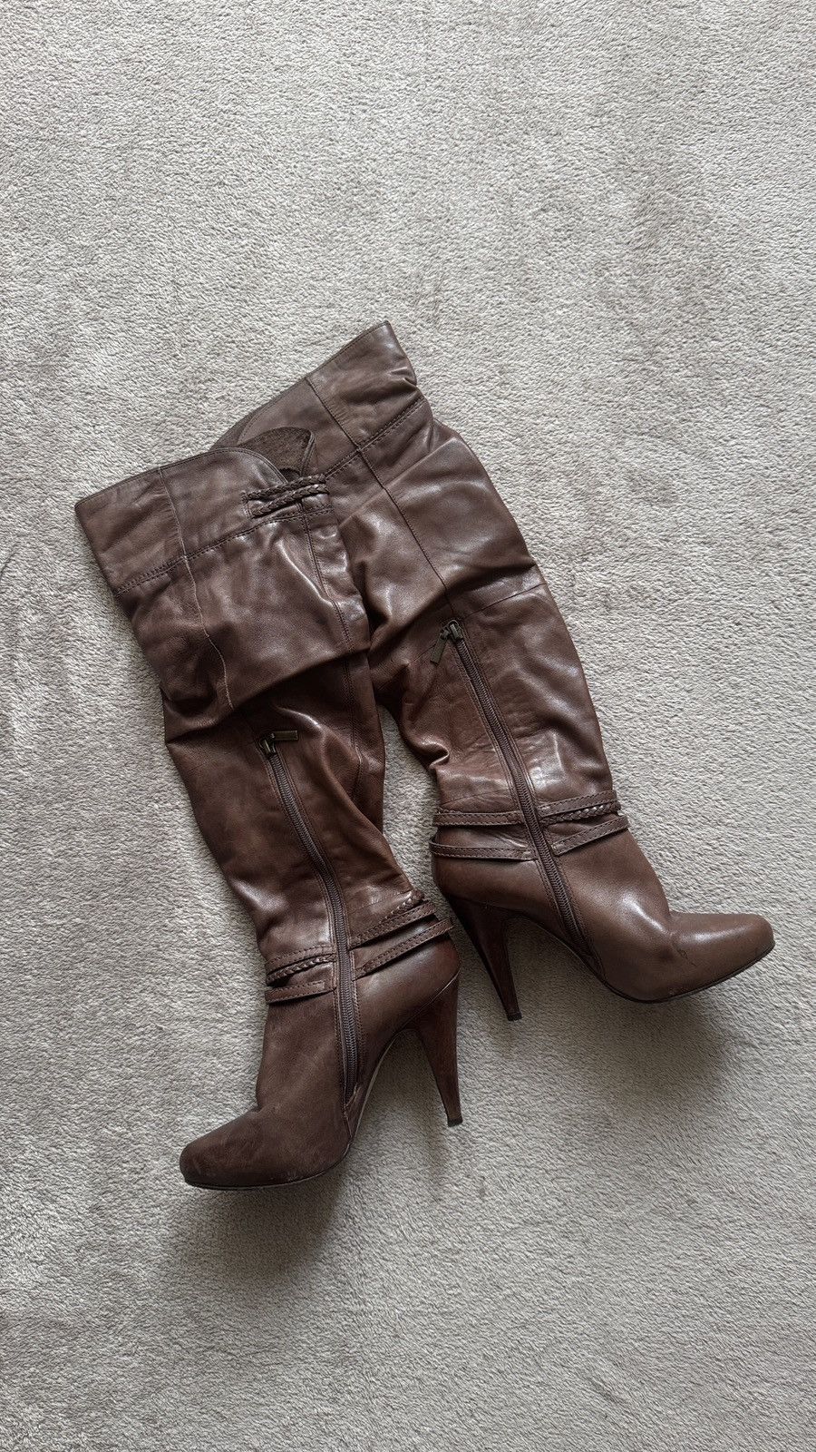Vintage River Island Vintage High Heeled Strap Brown Leather Boots Size US 9 / EU 42 - 2 Thumbnail