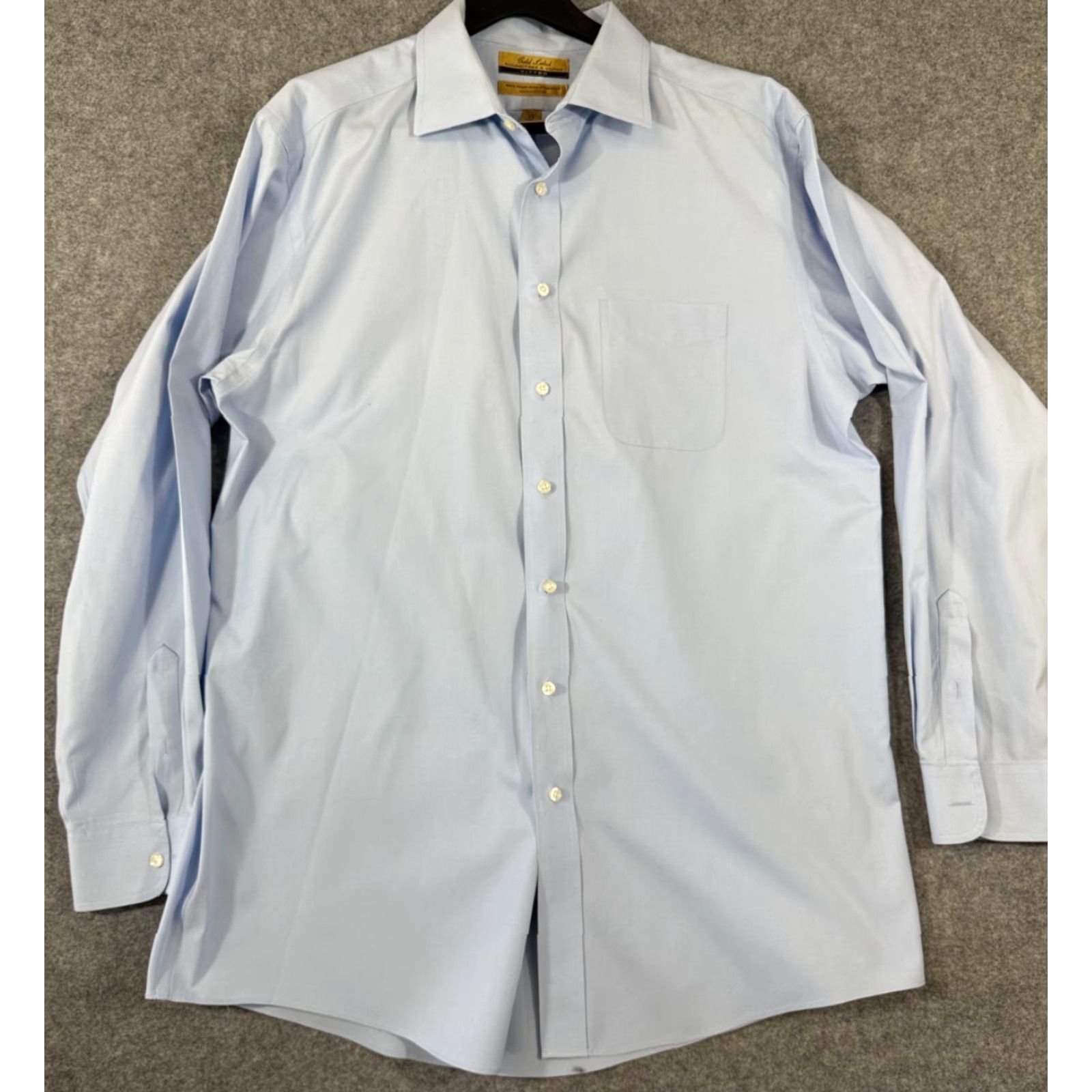 Roundtree & Yorke VINTAGE Roundtree & Yorke Gold Label Dress Shirt Mens XL Blue Fitted 80s Non-Iron Size 46R - 3 Thumbnail