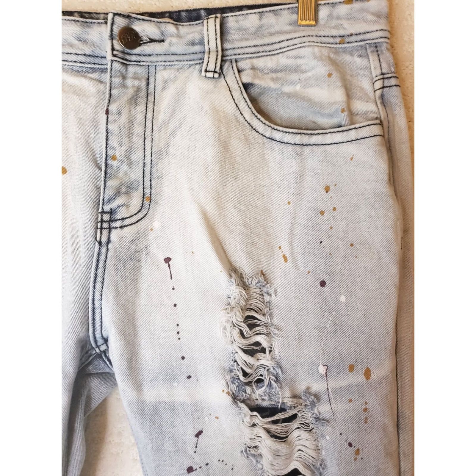 CO Painted Rum Denim Co Jeans 38x32 Distressed Paint Splatter Graphics Regular Men Jeans Blue 98%Cotton 2%Elastane Mid Rise 10-12in Zip Closure Size US 38 / EU 54 - 5 Thumbnail