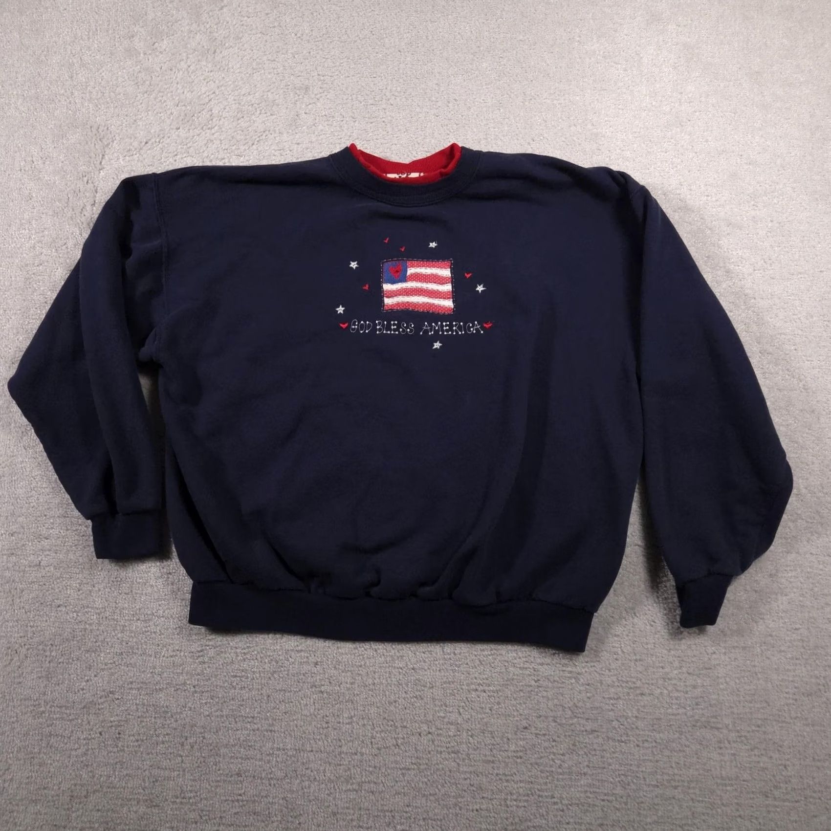 Vintage VINTAGE? Morning Sun Embroidered God Bless America USA Flag Navy XL Womens Sweatshirt Pullover Crewneck Embroidered Size XL / US 12-14 / IT 48-50 - 2 Thumbnail