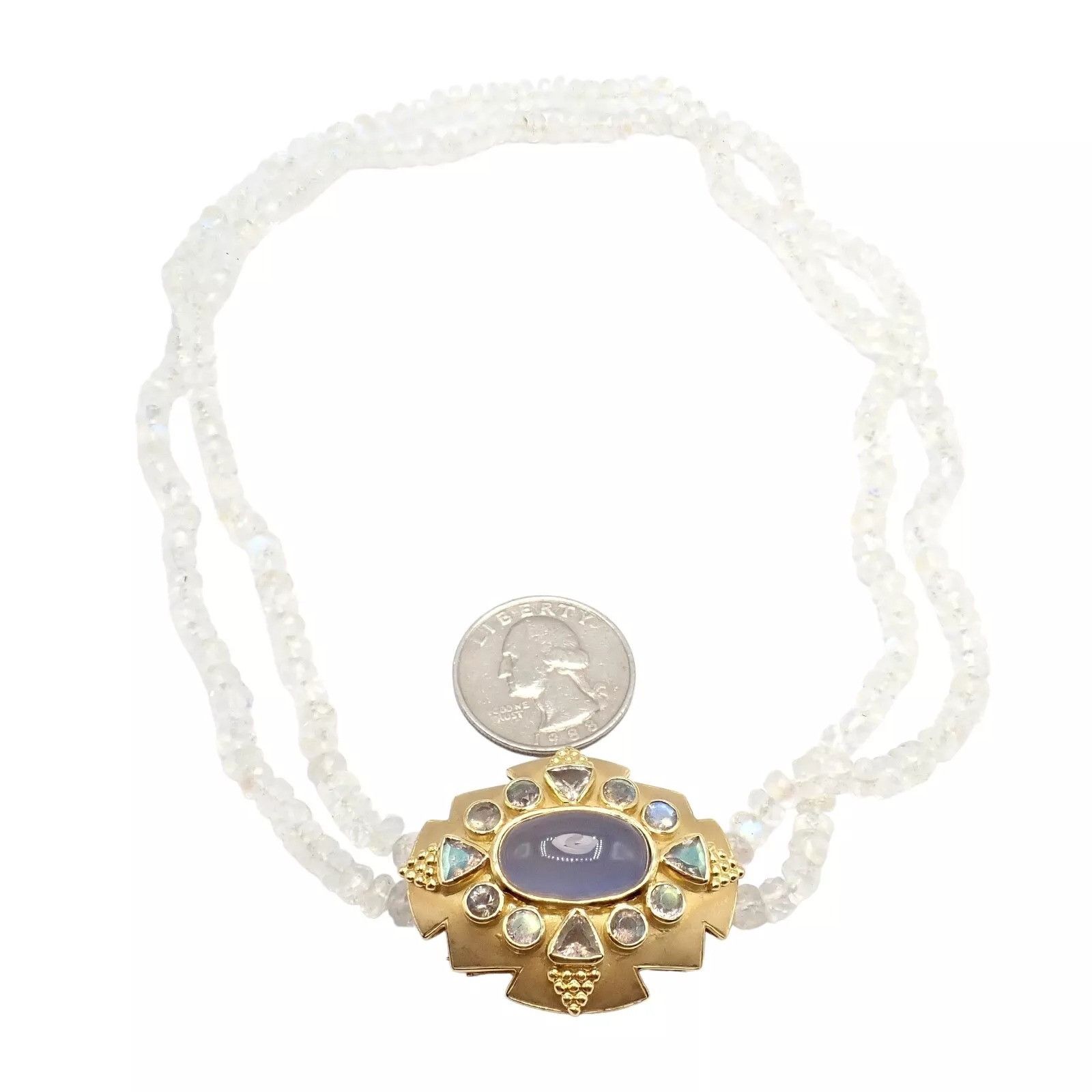 Vintage 18k Gold Set Moonstone Chalcedony Brooch Bracelet Necklace Size ONE SIZE - 3 Thumbnail