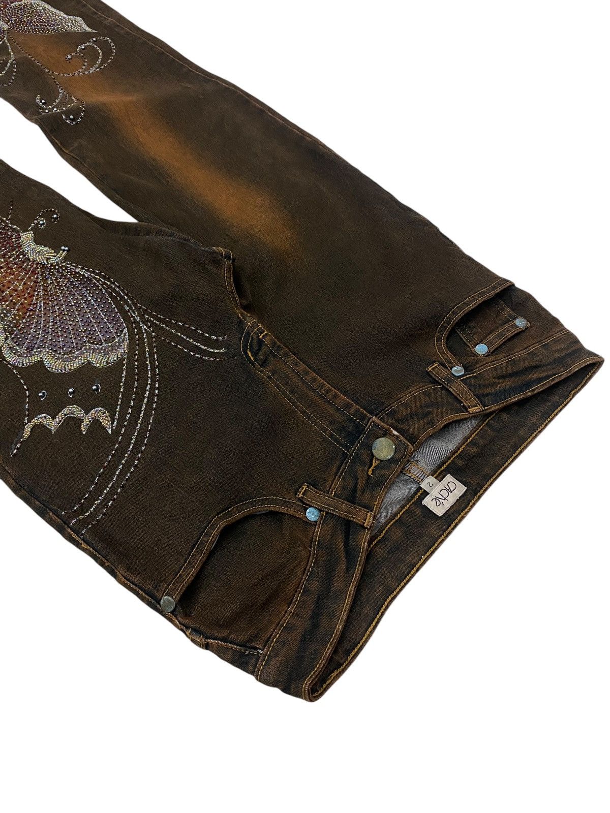 Hysteric Glamour Flare Cache Brown Mud Rhinestone Butterfly Embellishment Size US 28 / EU 44 - 6 Thumbnail