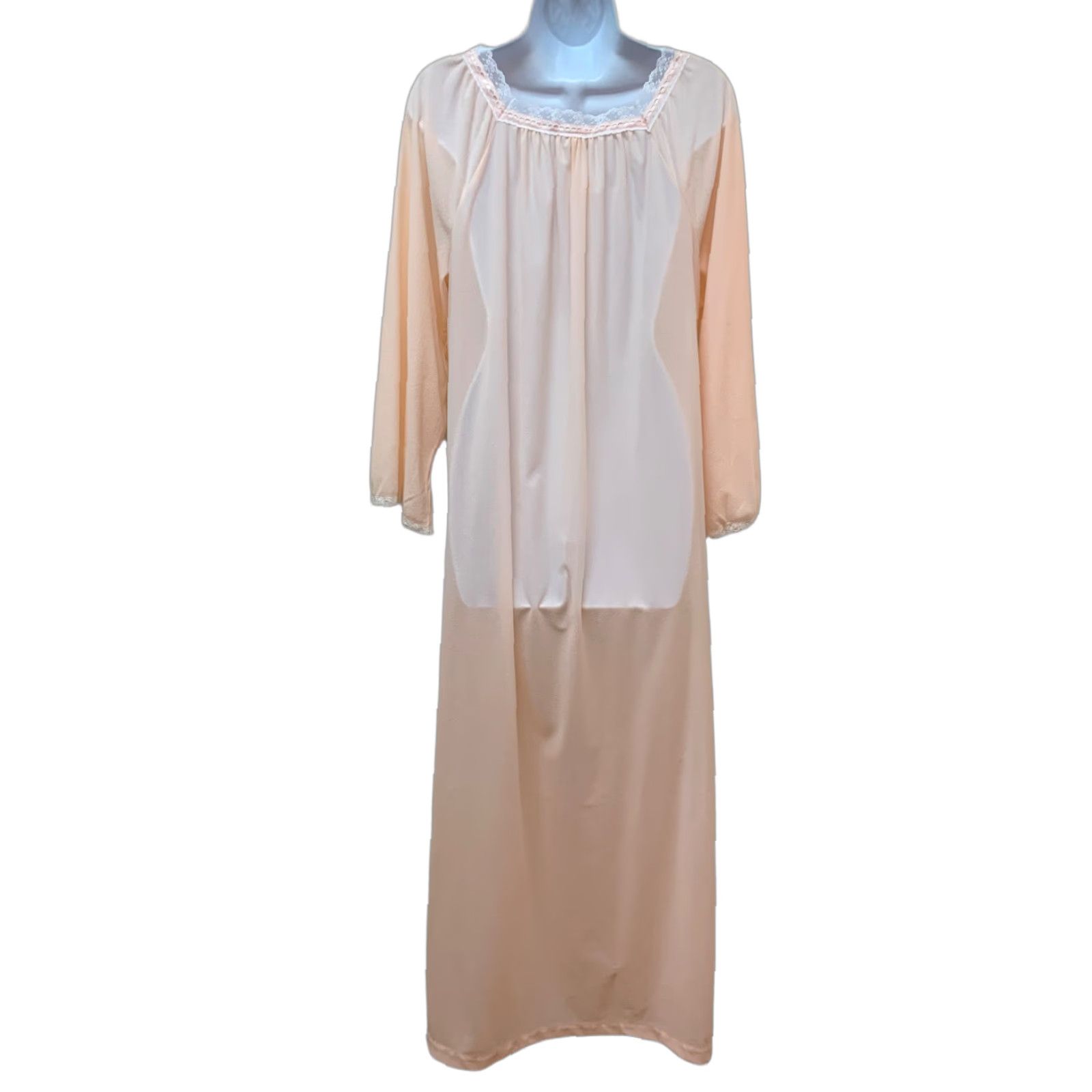 Vintage VINTAGE Damea Peach Brushed Nylon Long Gown Granny Nightgown Size M NEW NOS Size ONE SIZE - 1 Thumbnail